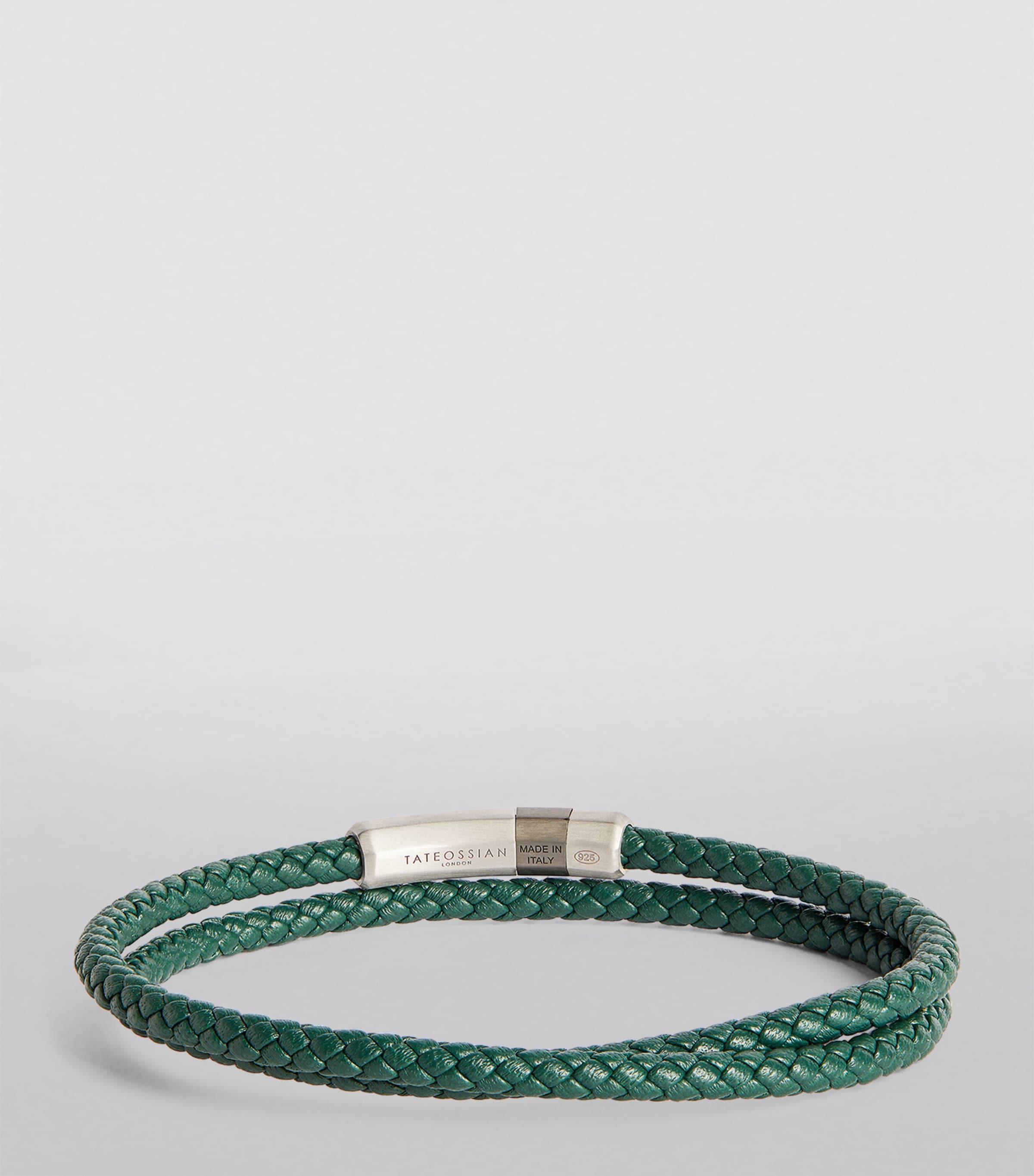 Tateossian Leather And Sterling Silver Pelle Bracelet Silver/ Green Image 2