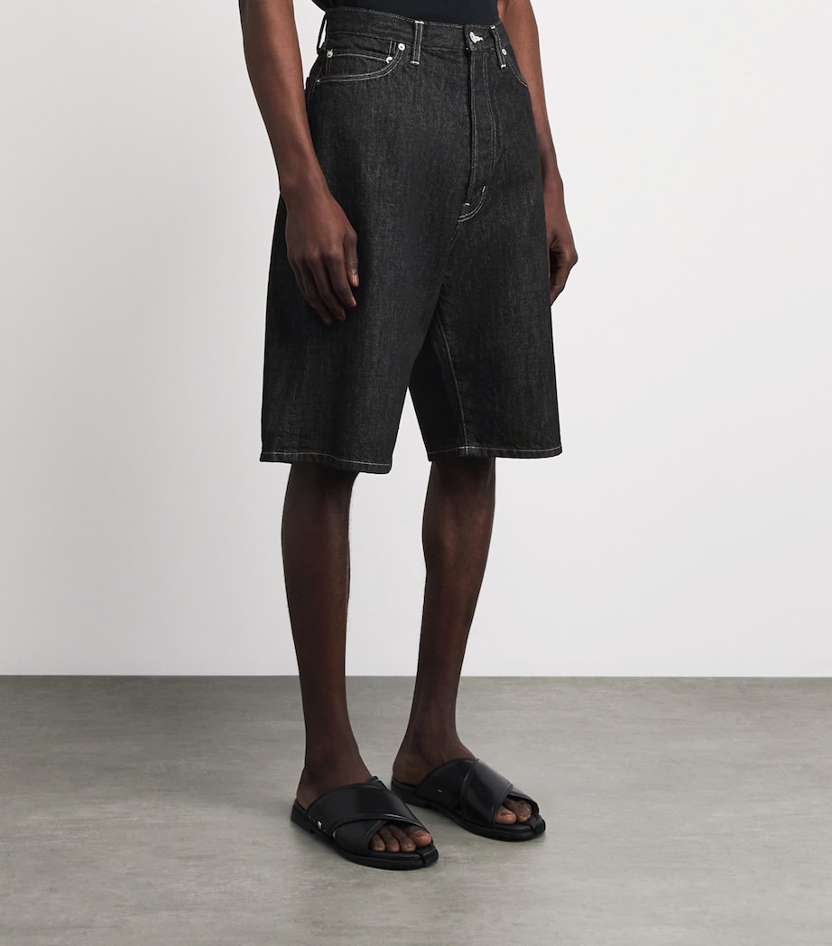 Studio Nicholson Mens Wide-Leg Denim Shorts Black / White Weft Image 4