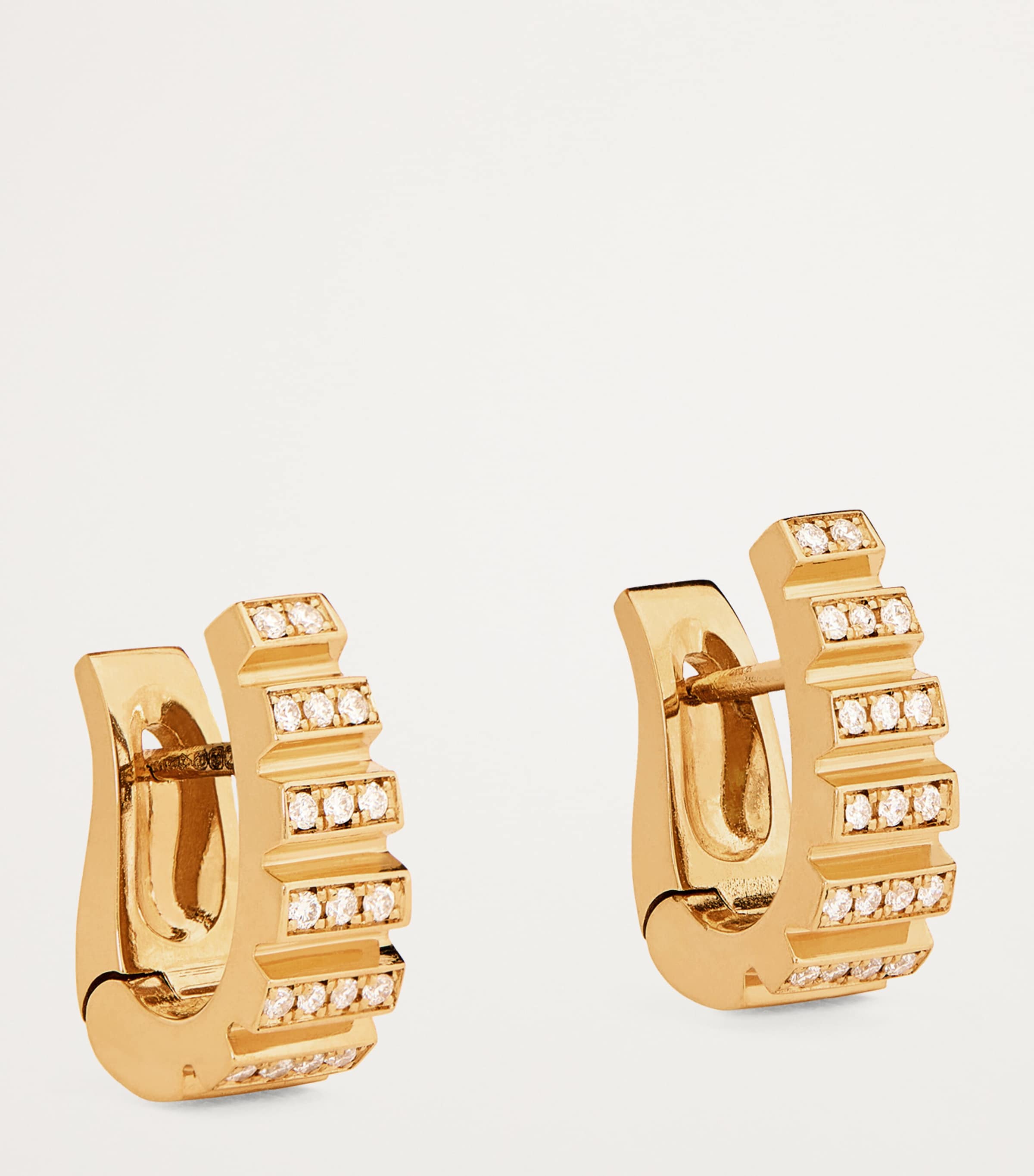 Small Yellow Gold and Diamond Escalier Hoop Earrings YELLOW GOLD Image 3