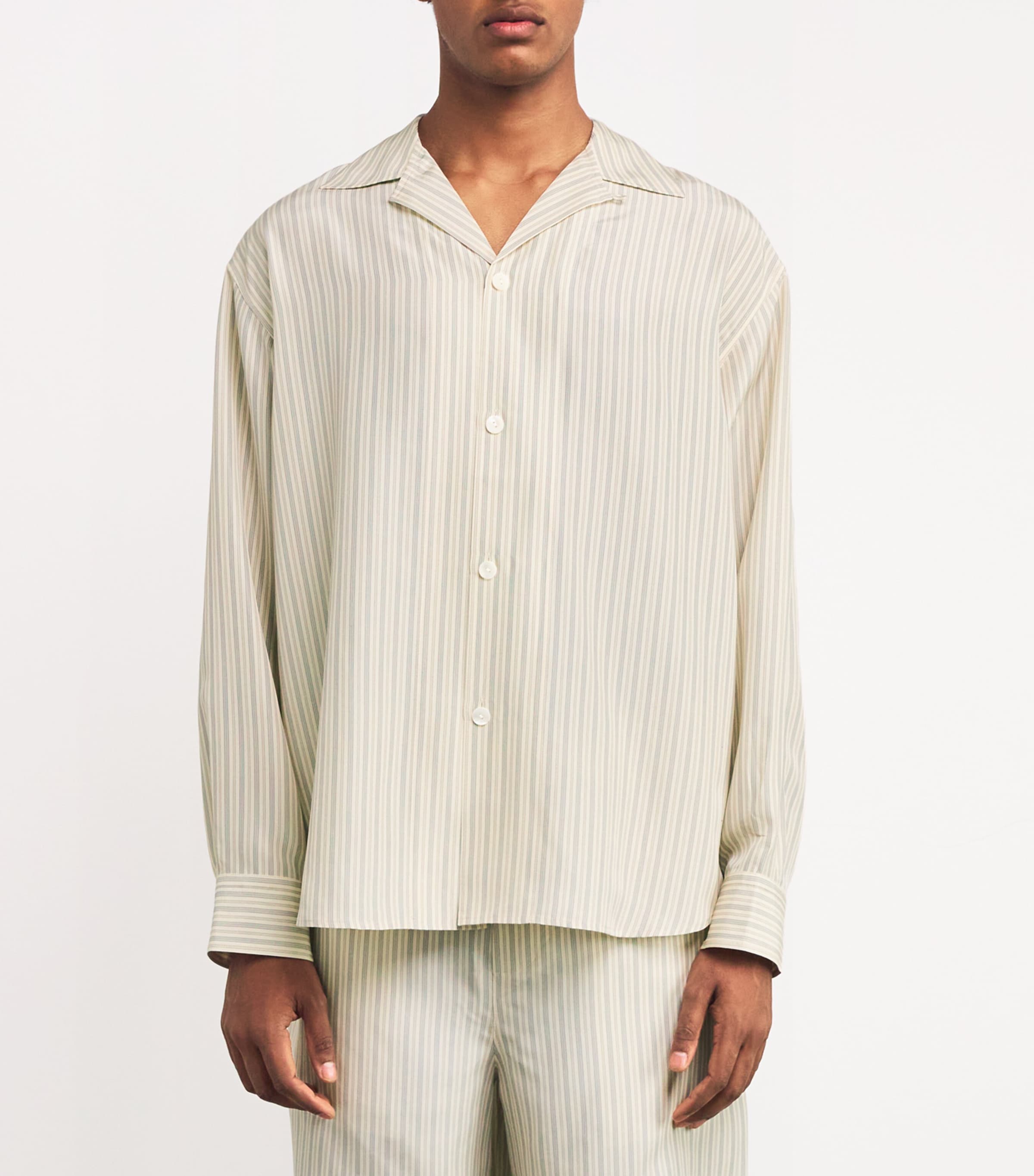 Róhe Mens Cotton Stripe Shirt Cream Hrtg Strip Image 3
