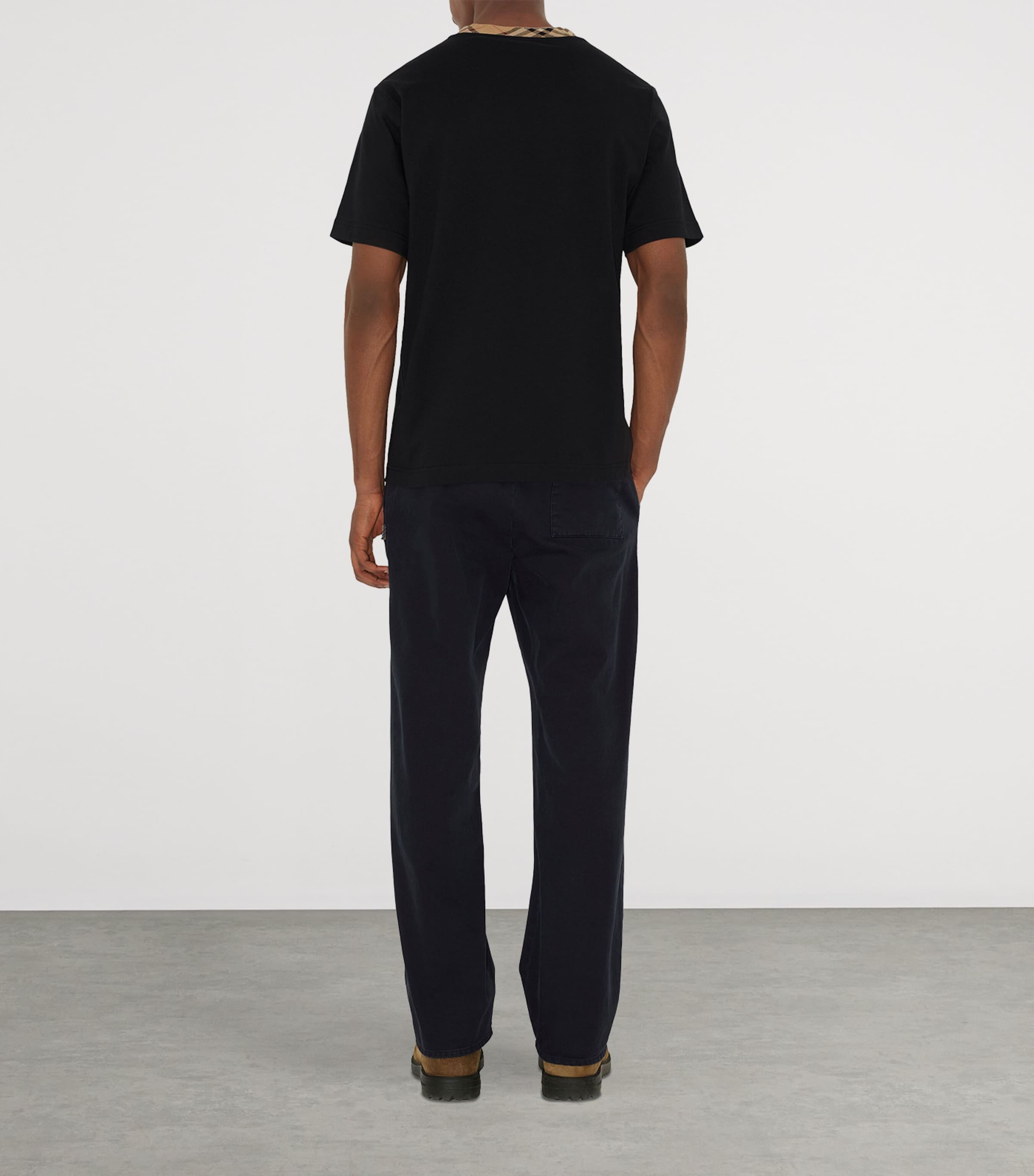 Burberry Cotton Check-Trim T-Shirt Black Image 4