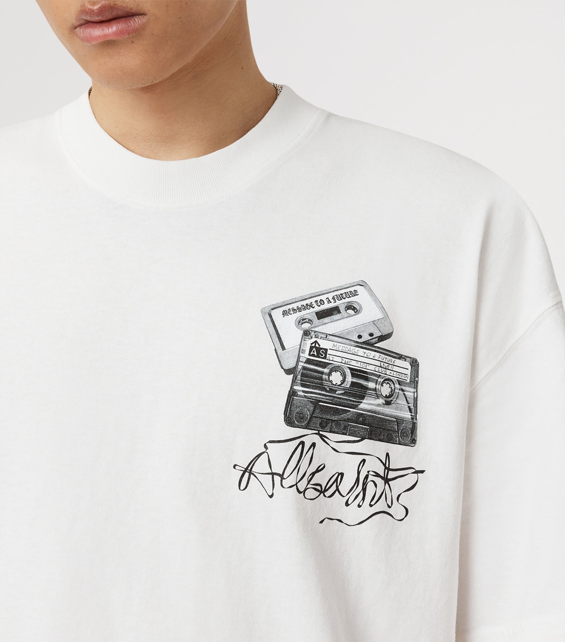 AllSaints Mens Organic Cotton Reel T-Shirt Chalk White Image 3