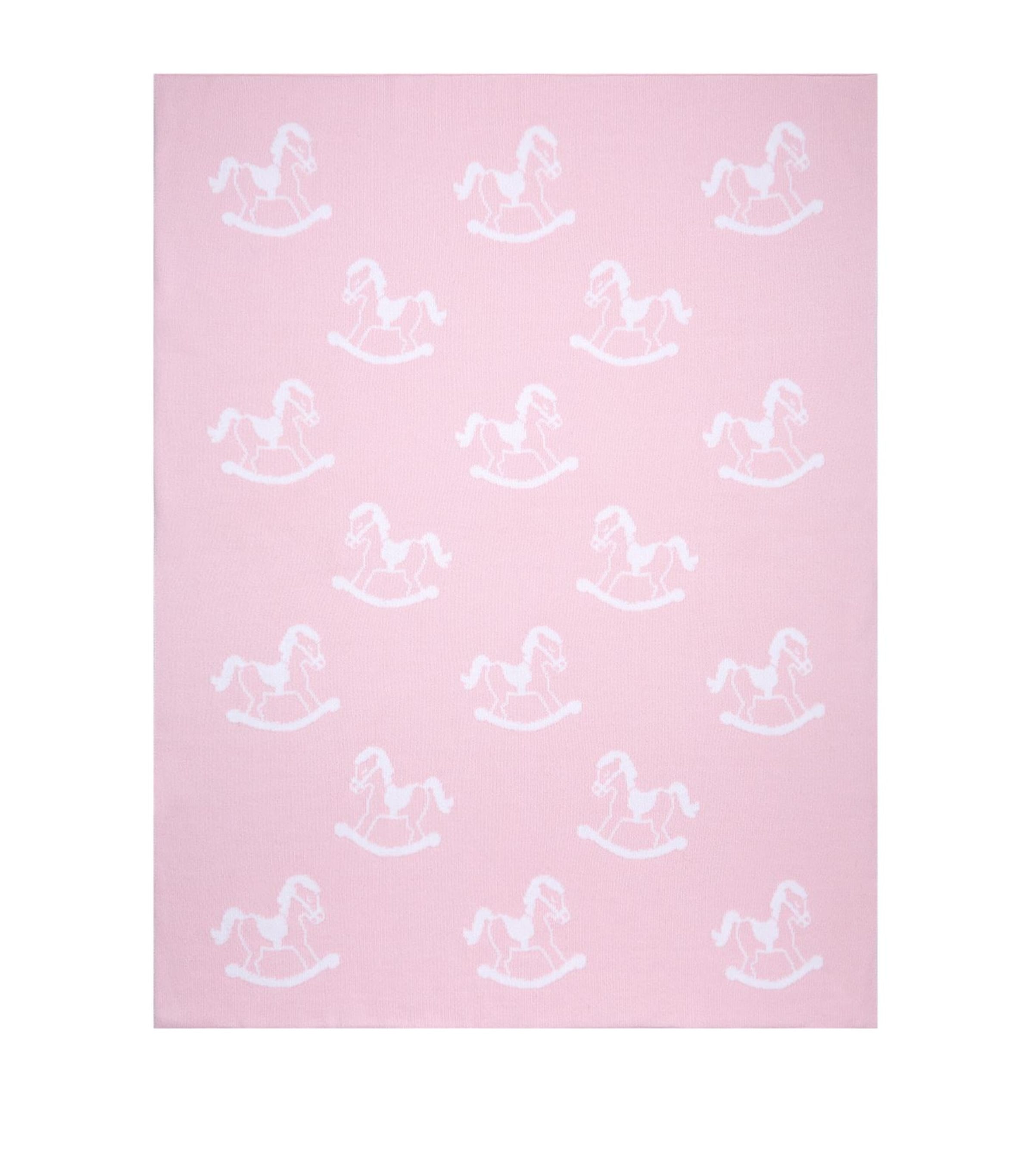 Knitted Rocking Horse Blanket PINK Image 1