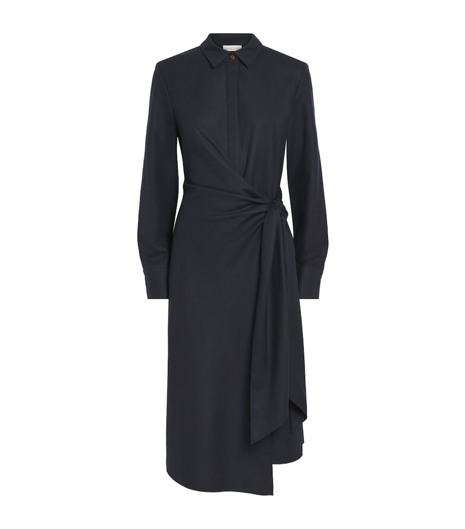 Lafayette 148 Womens Cotton Tie-Front Midi Shirt Dress Ink Image 1