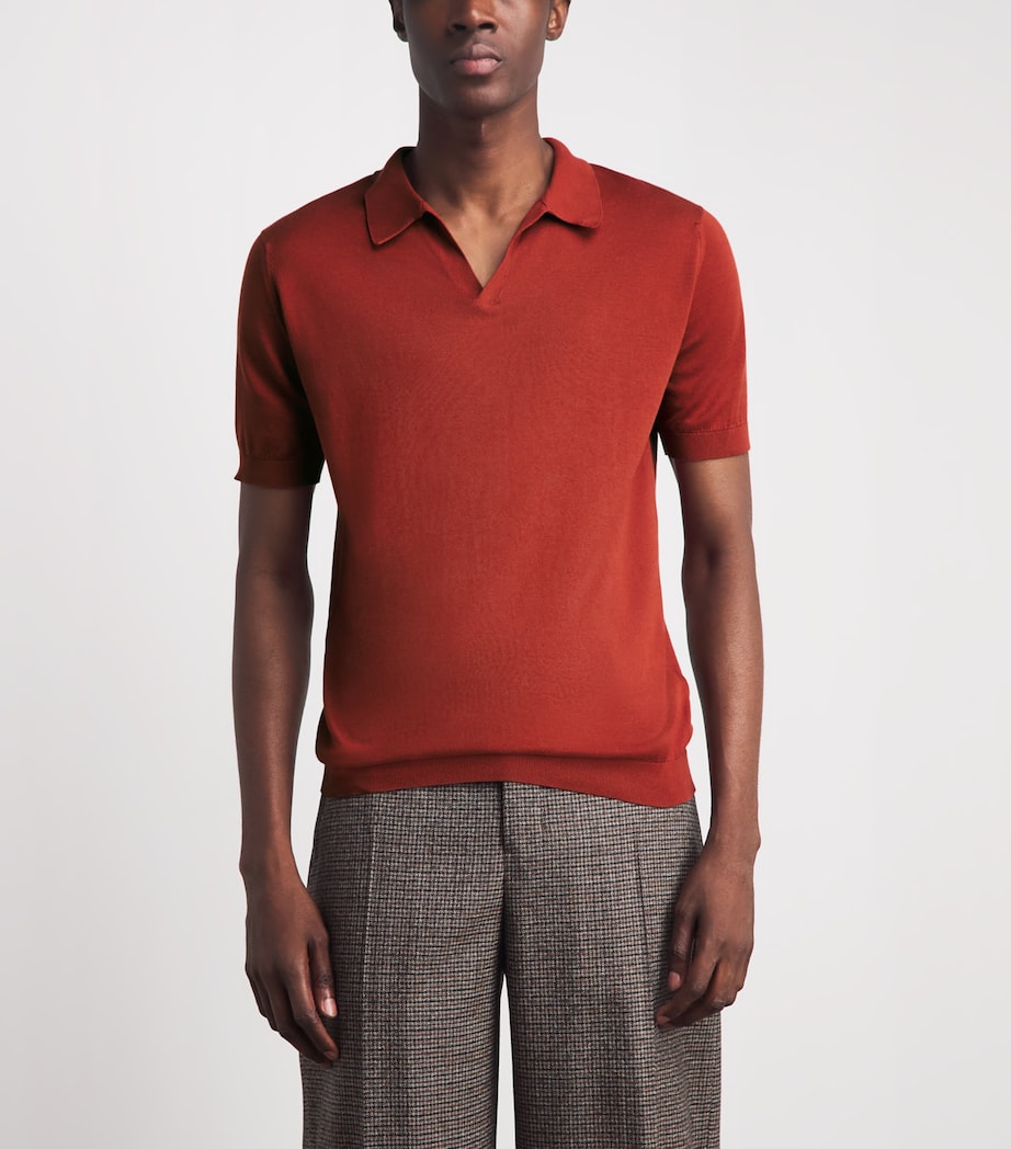 John Smedley Mens Sea Island Cotton Noah Polo Shirt Rooibos Image 4
