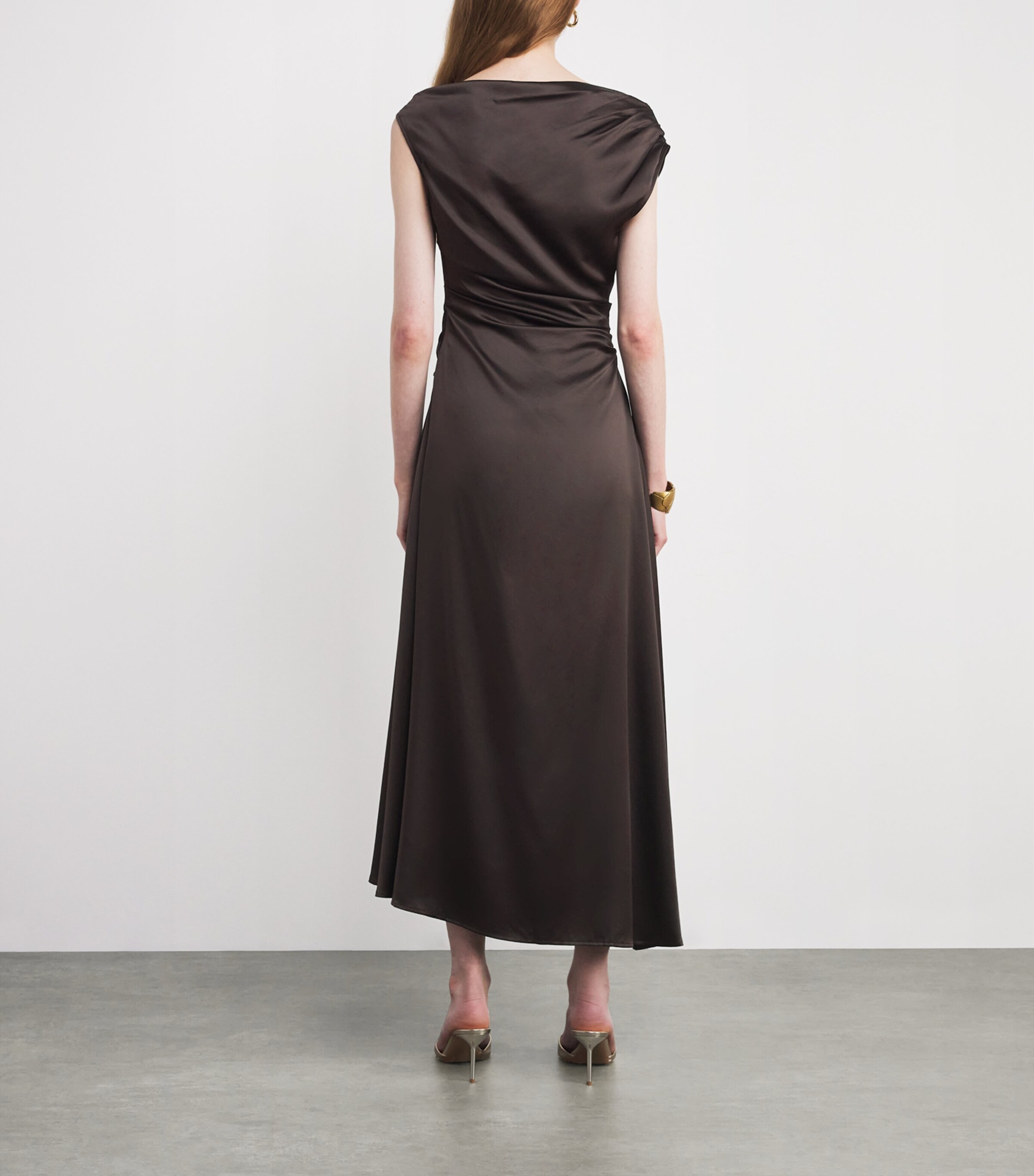 STAUD Womens Silk-Blend Phare Midi Dress Earth Eart Image 3