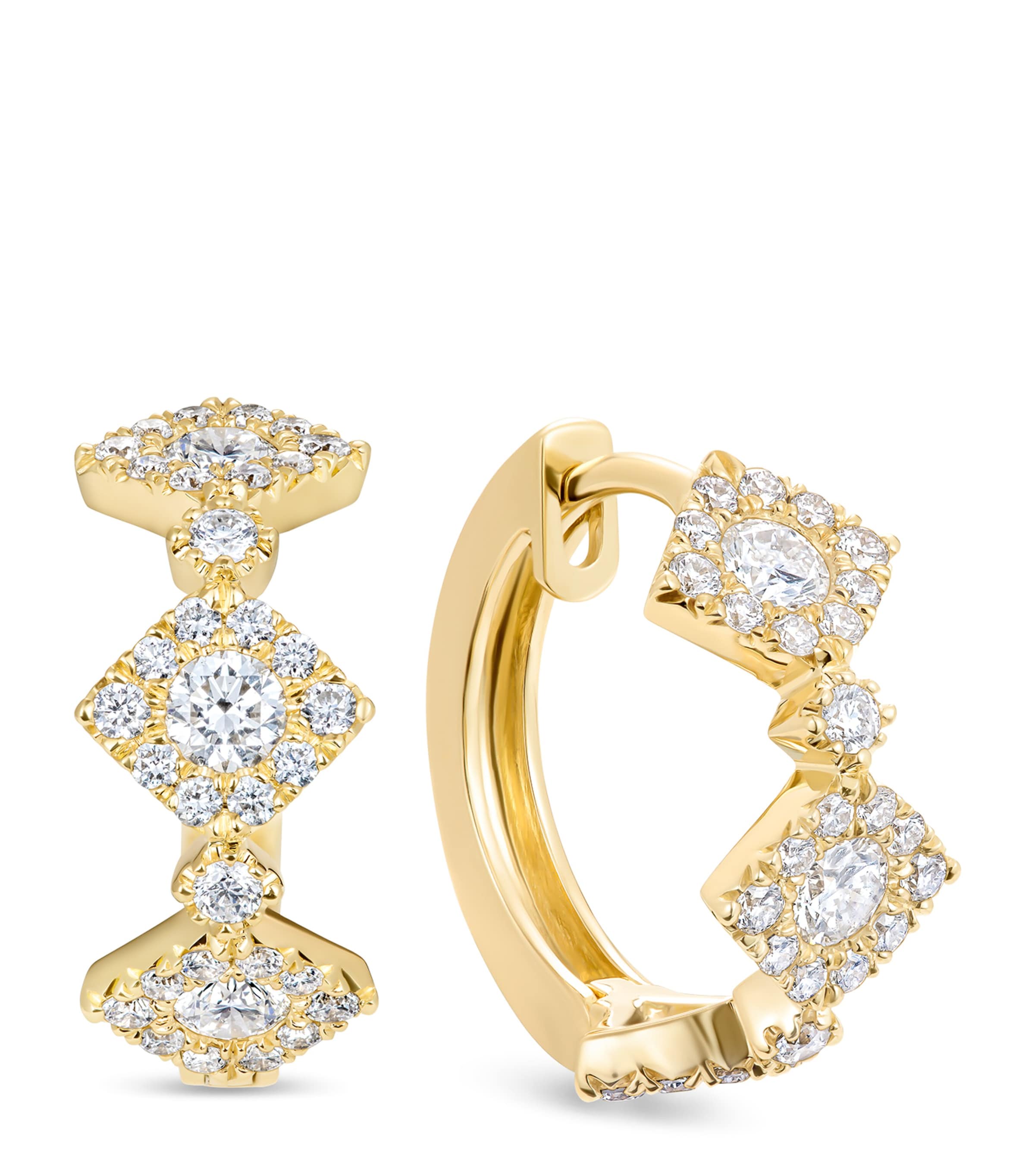 David Morris Yellow Gold and Diamond Triolette Square Hoop Earrings Clear Image 1