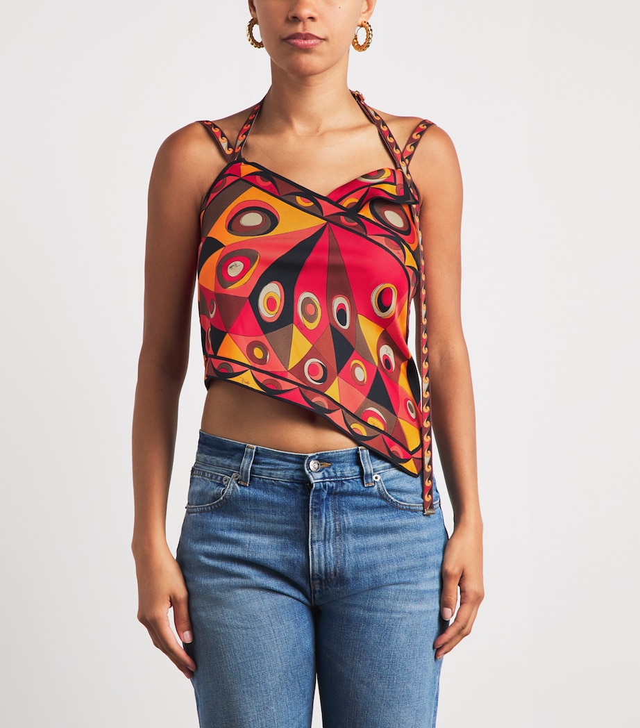 PUCCI Womens Silk Occhi Print Scarf Top Orange Image 4