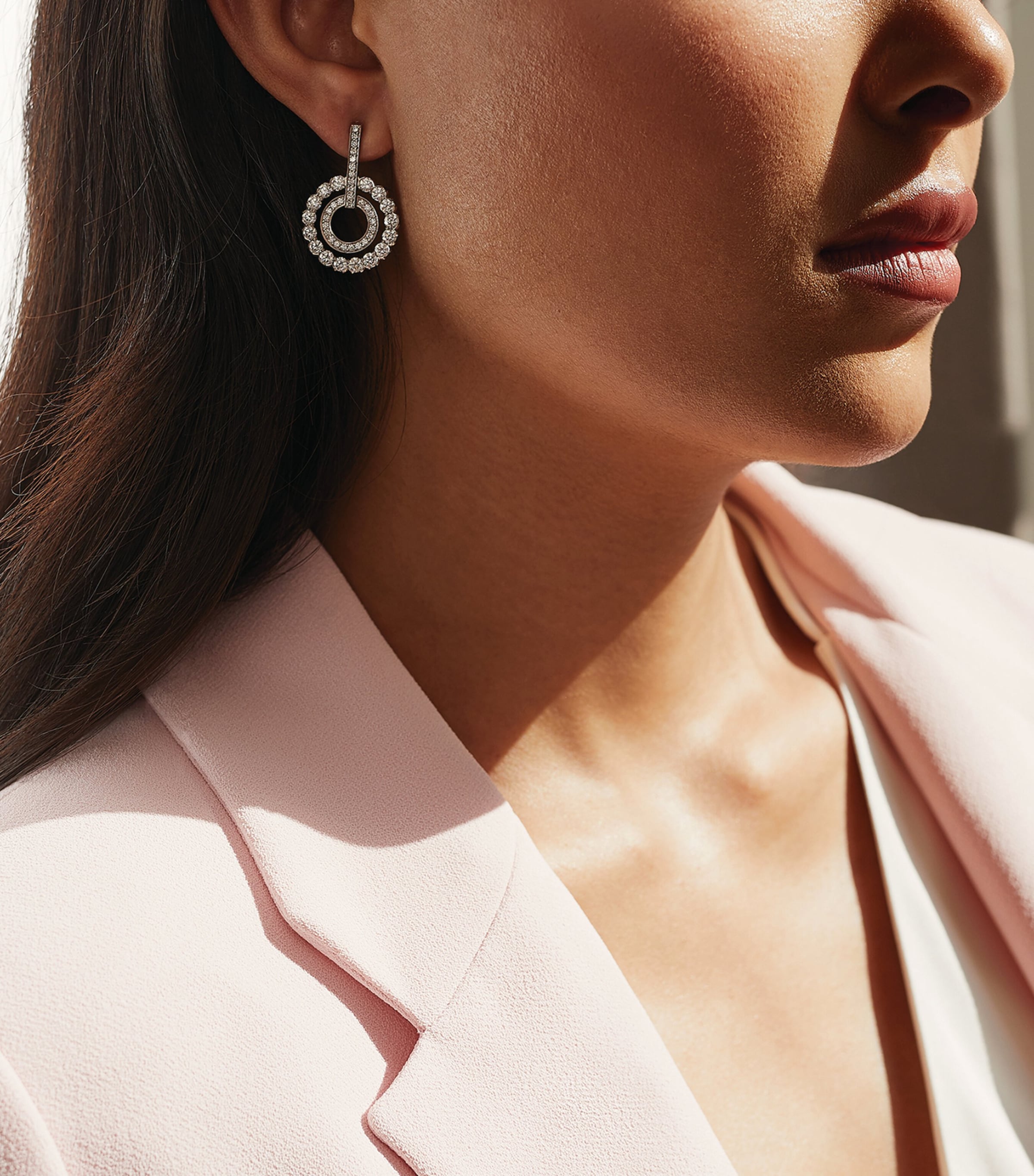 White Gold and Diamond Roulette Double-Hoop Earrings SILVER Image 2