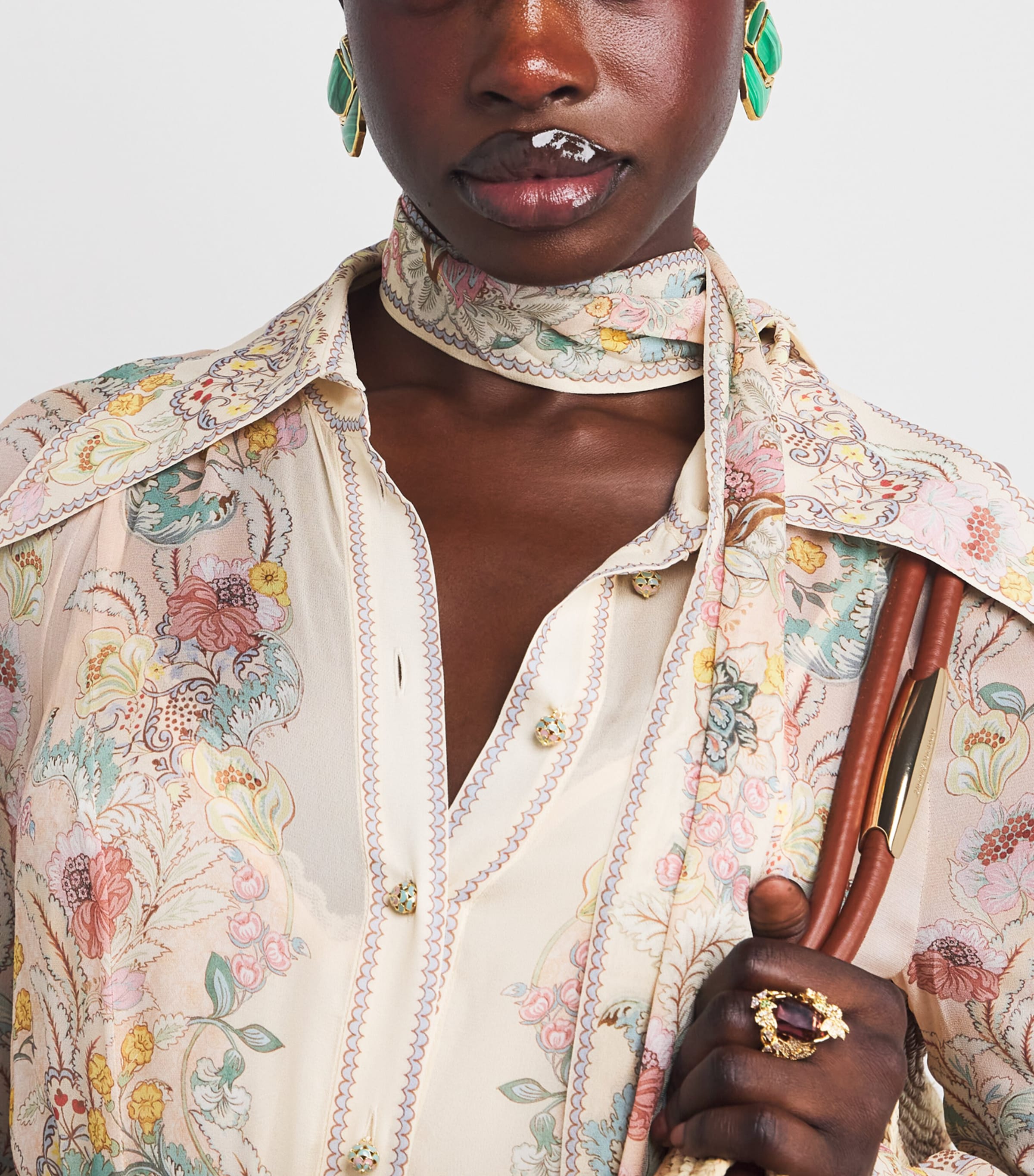 Gold-Plated and Malachite Cracked Byron Earrings ANTQE GLD/MLCHTEAGMA Image 2