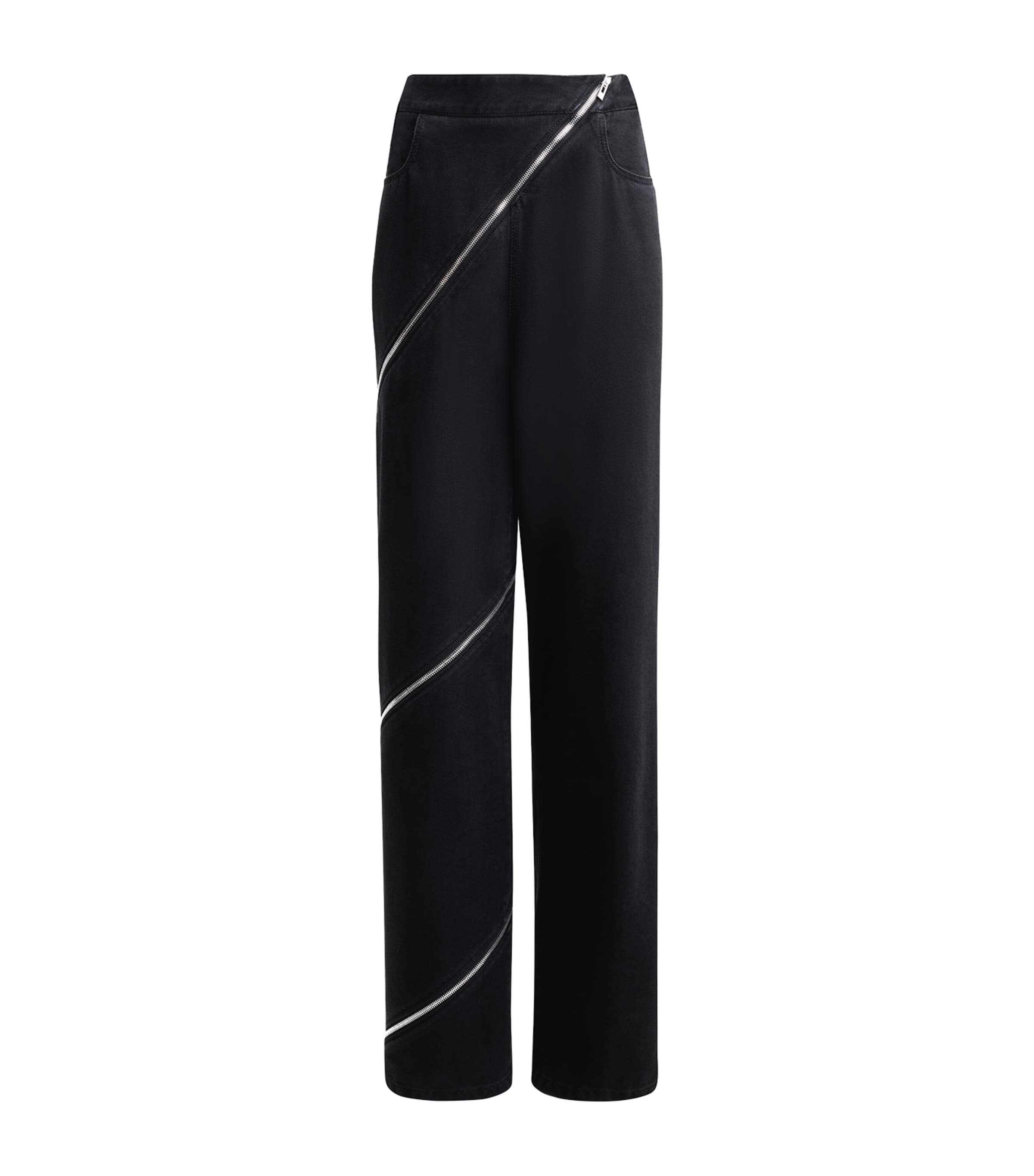 Alaïa Womens Noir Alaia Spiral Two-patch-pockets Wide-leg High-rise Denim-blend Trousers In Black