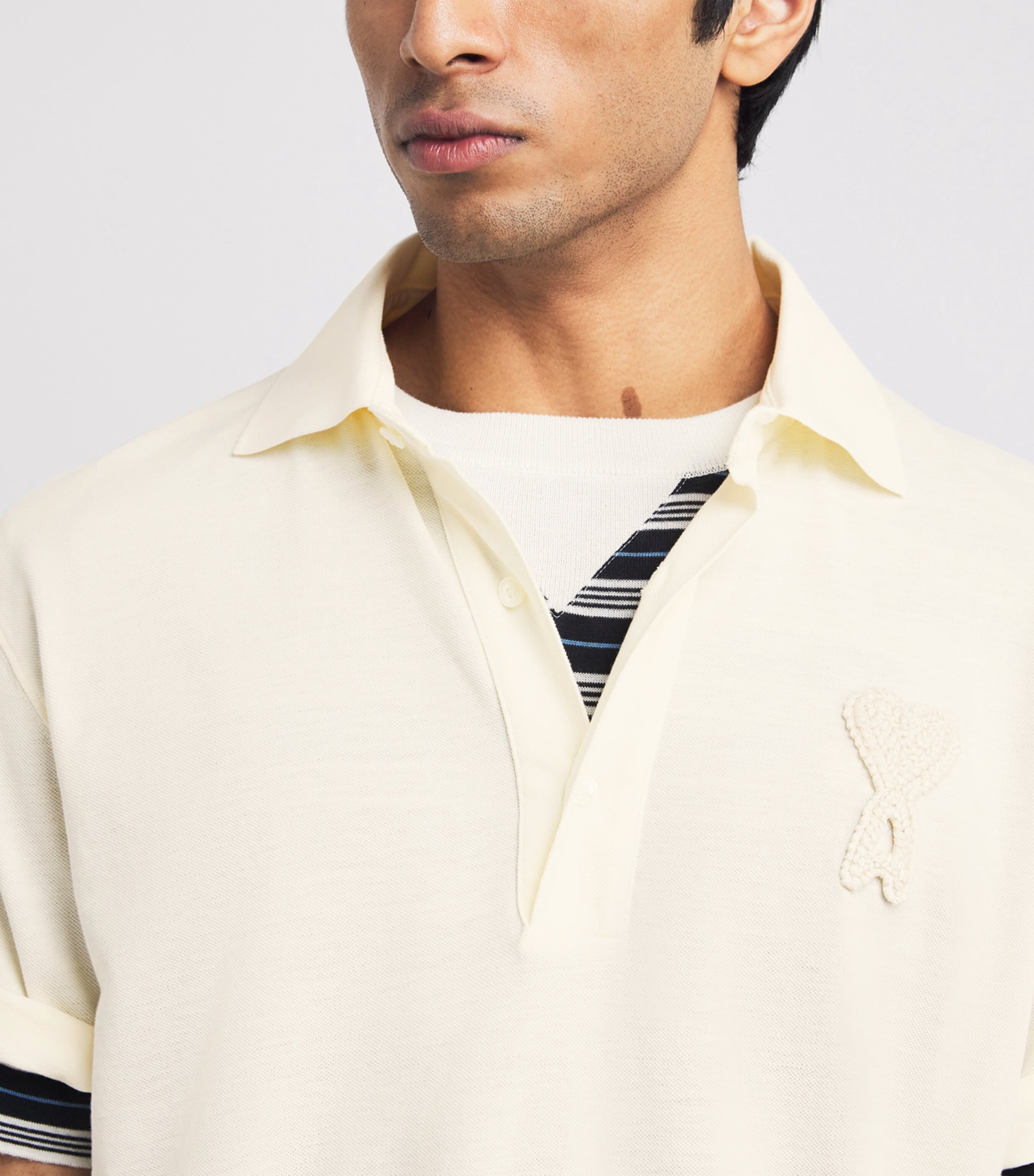 AMI Paris Mens Cotton Ami de Coeur Polo Shirt Blanc Creme Image 3