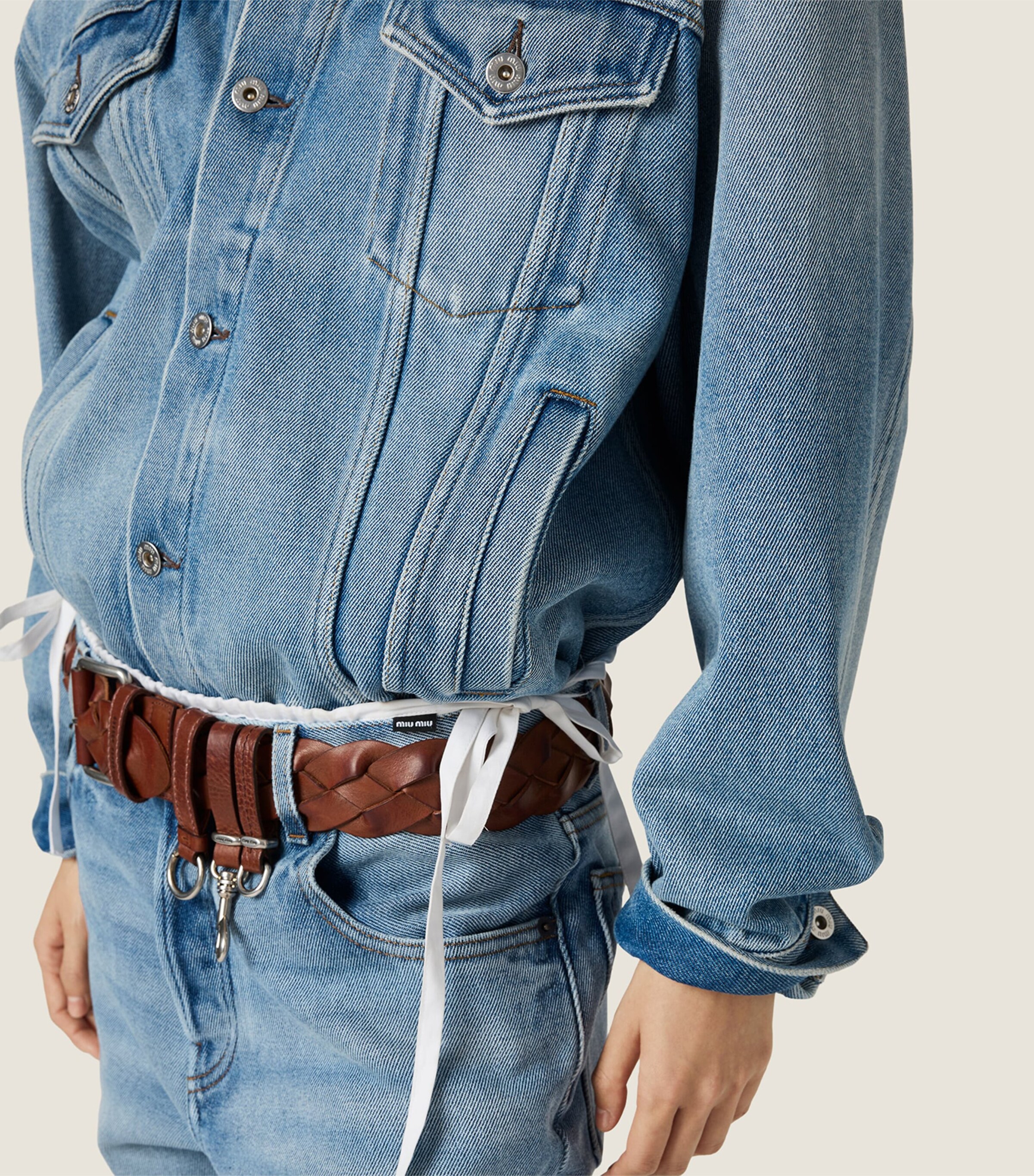 Miu Miu Womens Denim and Suede Jacket Light Blue Image 6