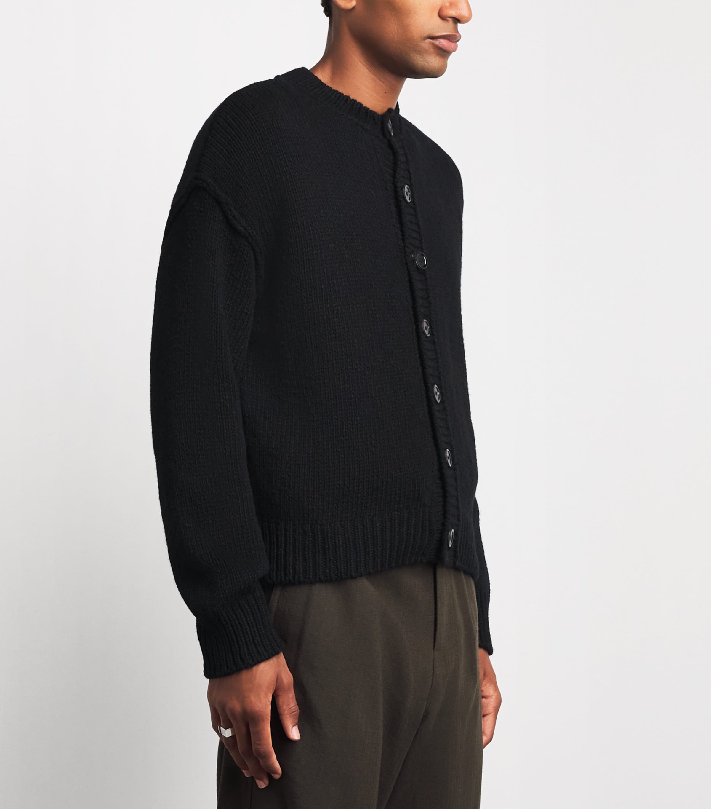 Our Legacy Mens Wool Pitch Cardigan Slub Twisted Blk Wl Image 4