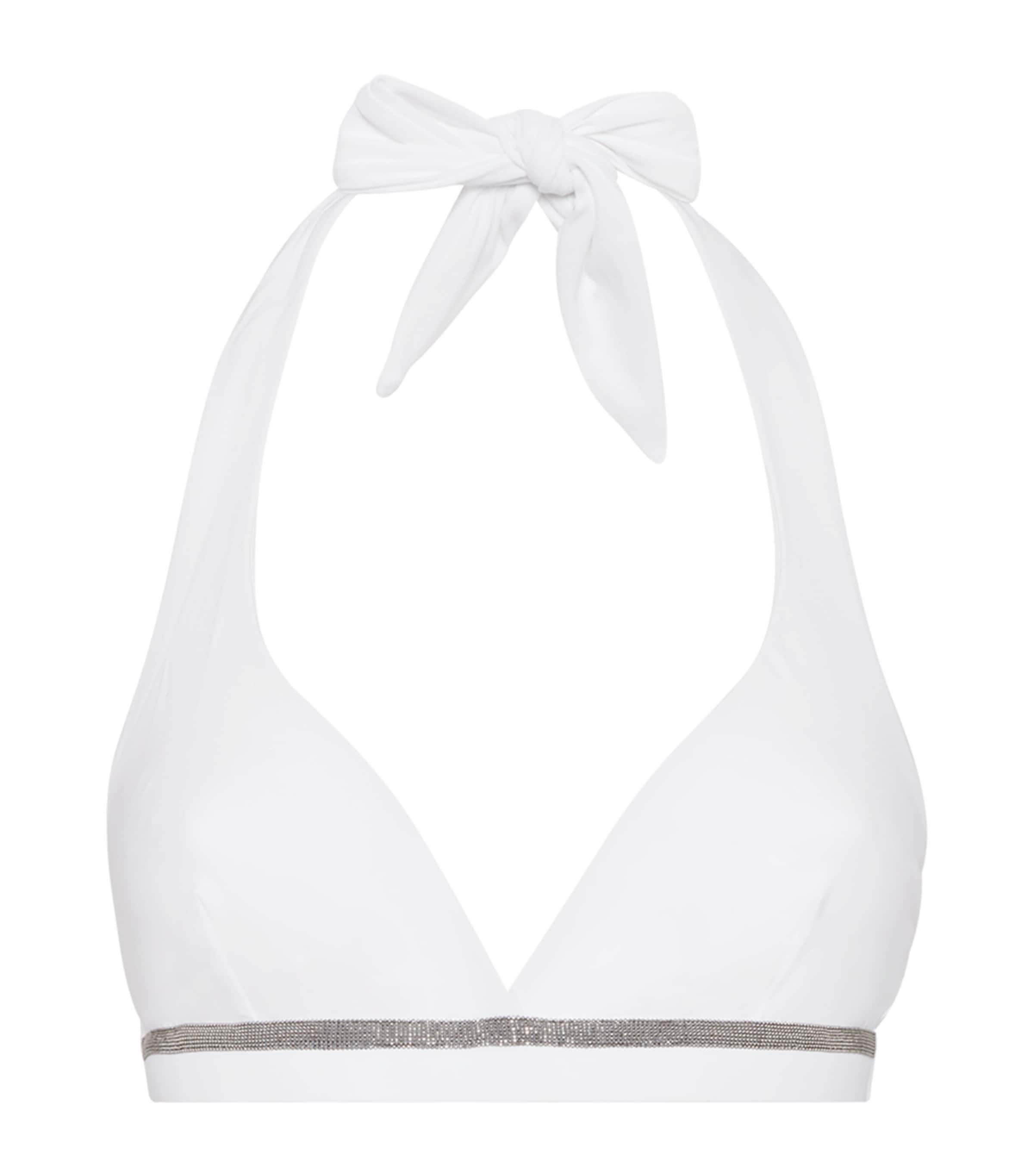 Brunello Cucinelli Precious Halterneck Bikini Top In White