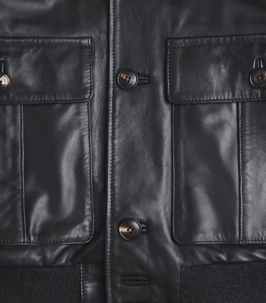 Pal Zileri Mens Lambskin Button-Up Bomber Jacket Black Image 6
