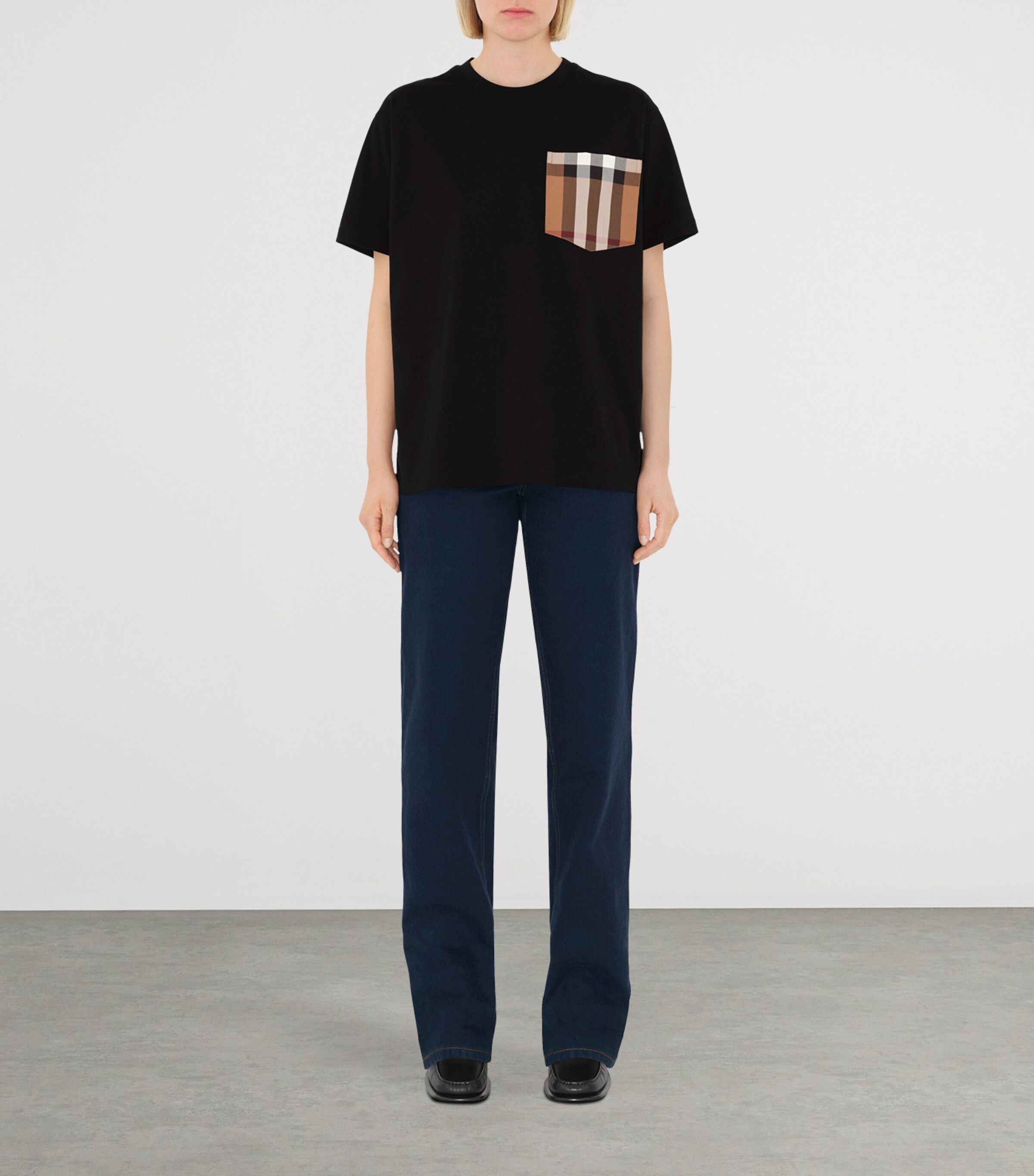 Cotton Check-Pocket T-Shirt BLACK Image 2