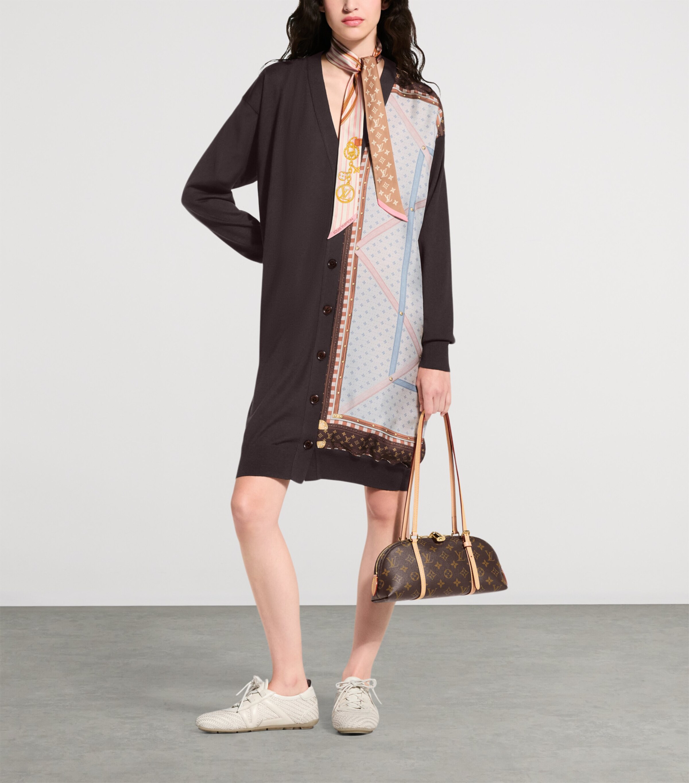 LOUIS VUITTON Womens Wool-Silk Trunk Insert Cardigan Chocolate Brown Image 2