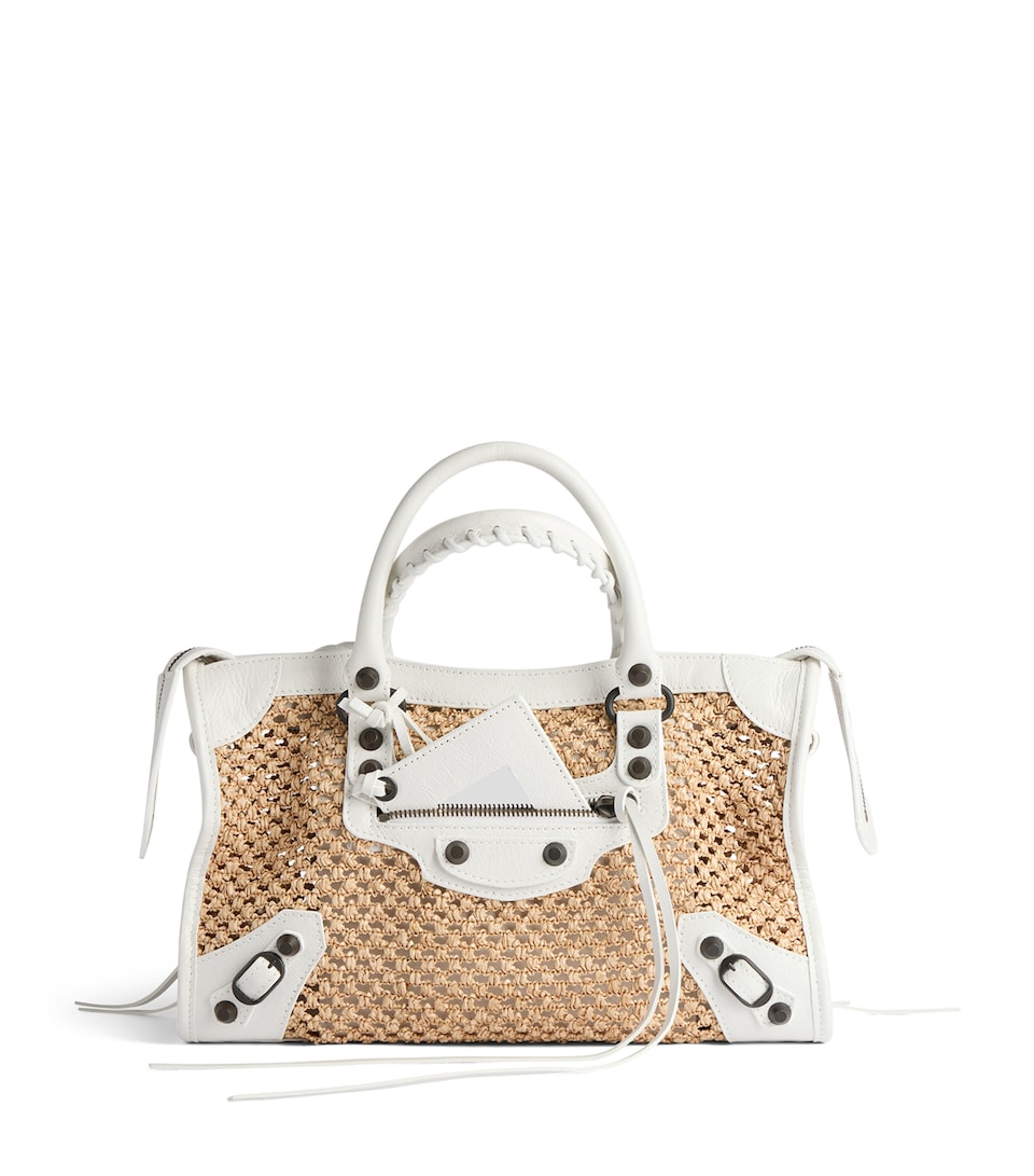 Balenciaga Small Raffia-Lambskin Le City Top-Handle Bag