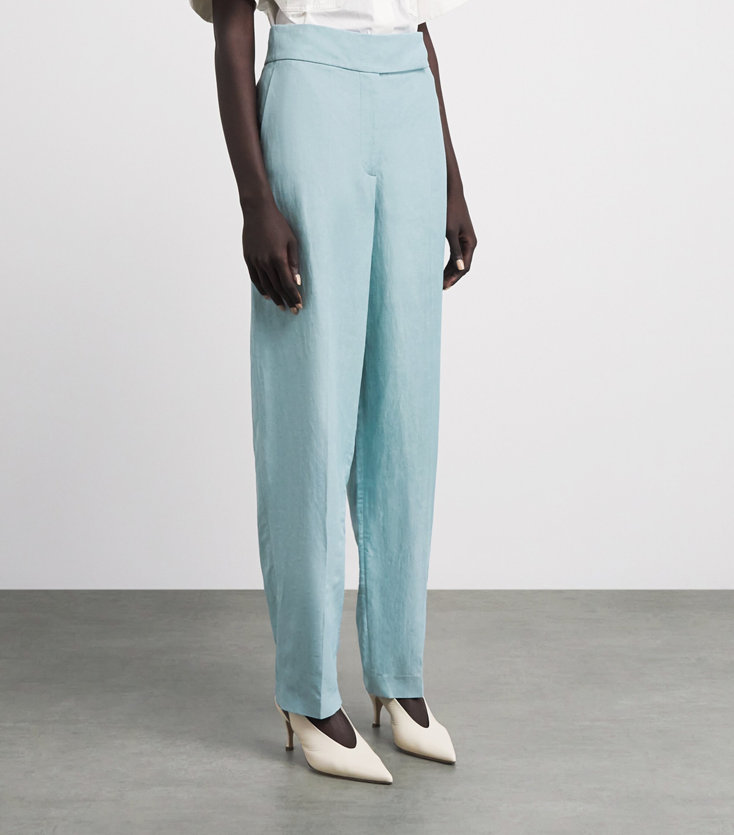 Joseph Womens Linen-Blend Aix Trousers Chambray Image 4