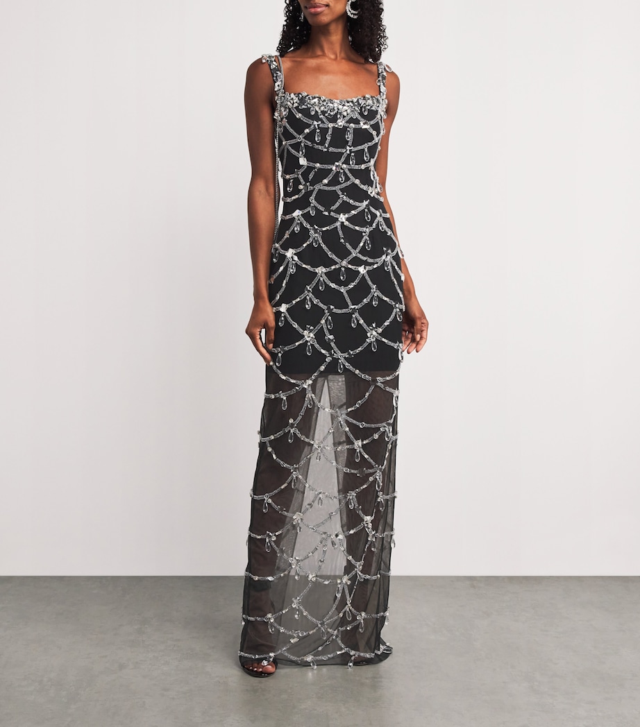Sheer-Tulle Crystal Gown BLACK/SILVER Image 2