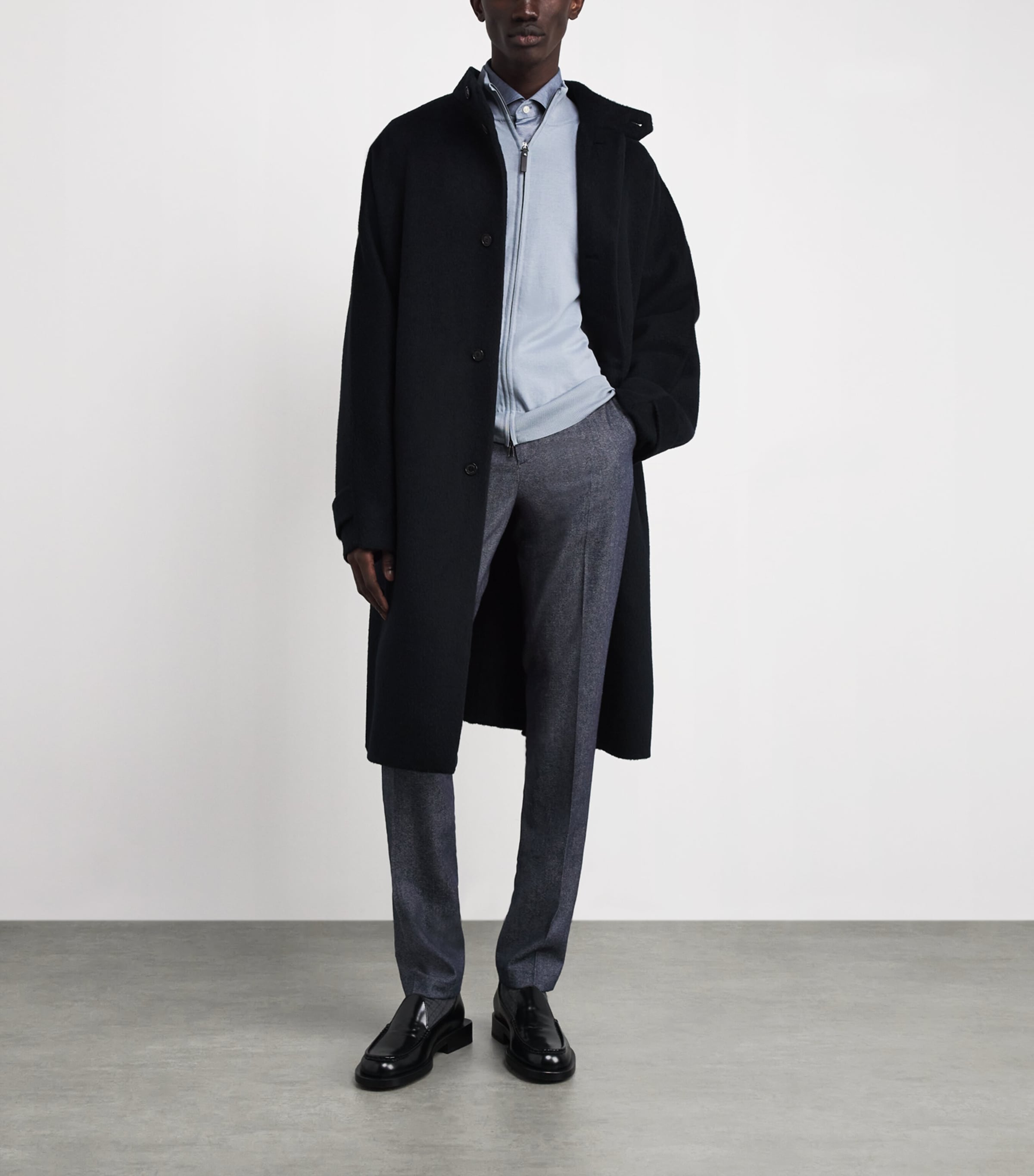 Cotton-Blend Flat Front Trousers 01 BLUE NAVY Image 2