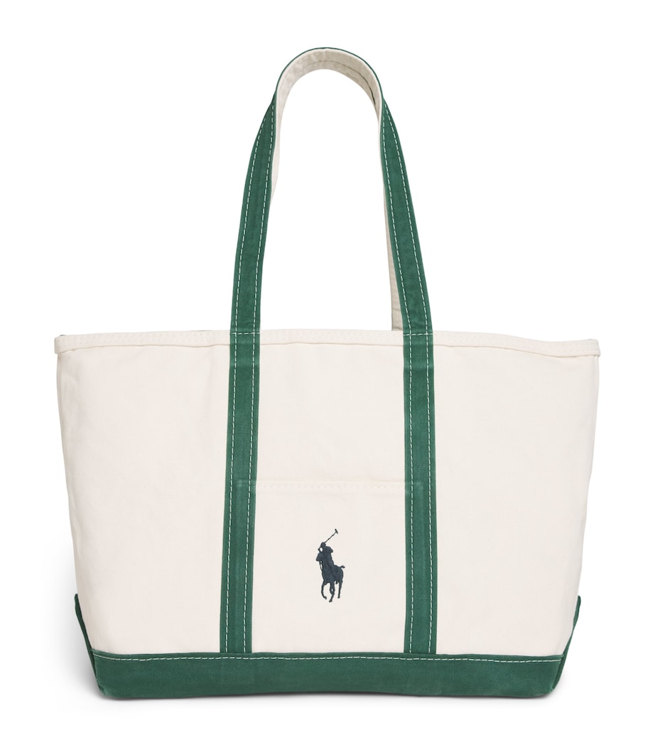 Polo Ralph Lauren Cotton Canvas Polo Pony Tote Bag Cream/green Image 1