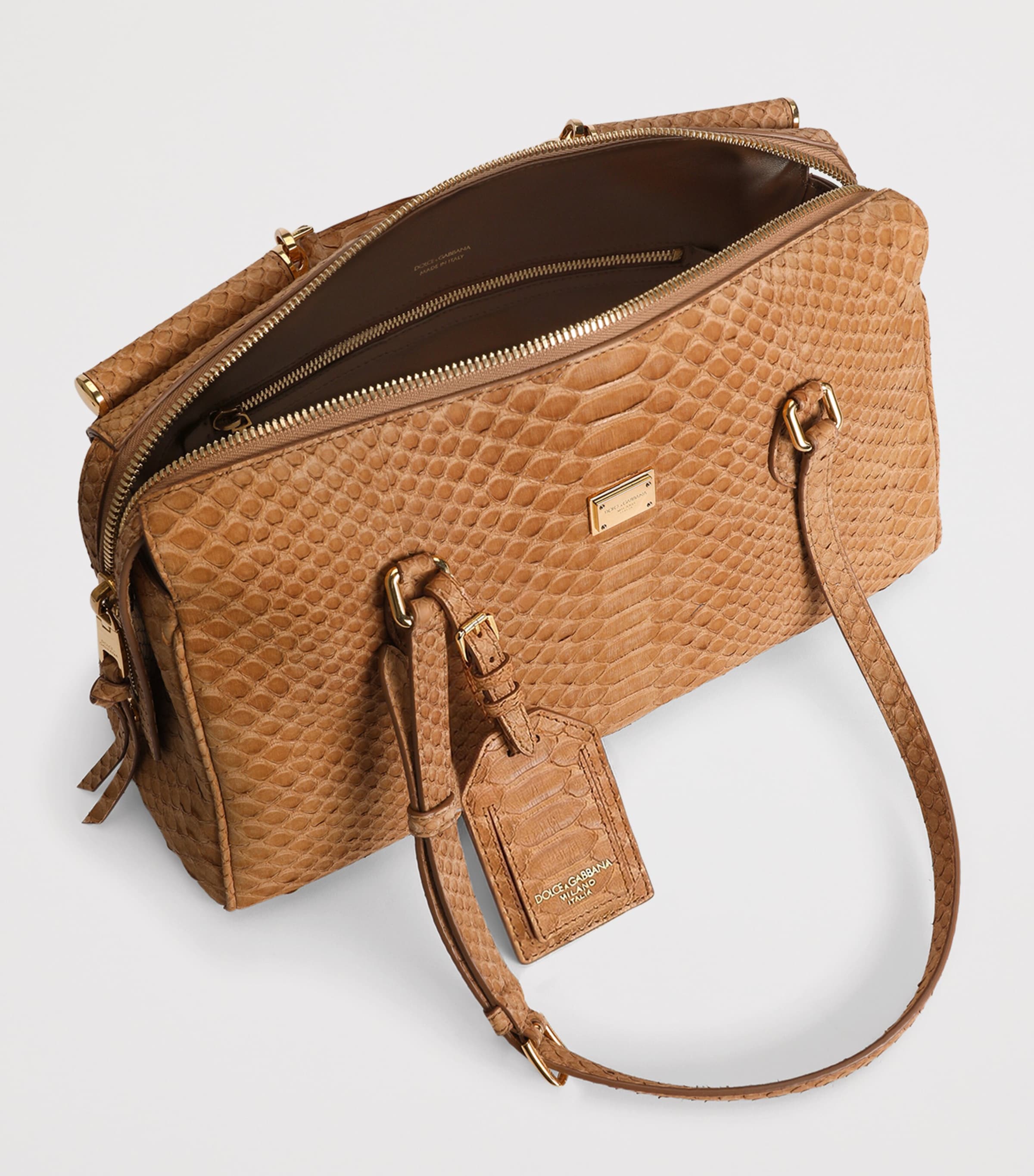 Dolce&Gabbana Medium Python Leather Vittoria Top-Handle Bag Camel Image 7