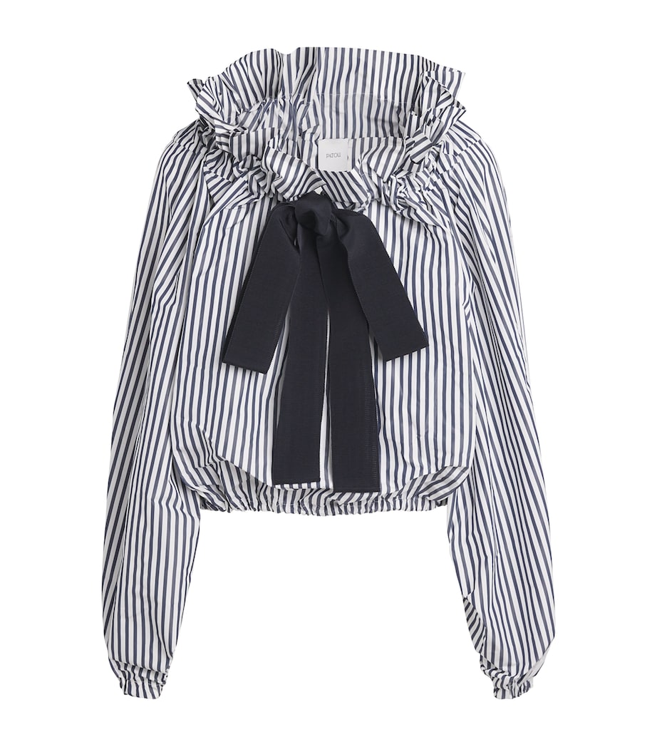 Patou Womens Stripe Ruffle Tie Blouse Offshore Stripe Image 1