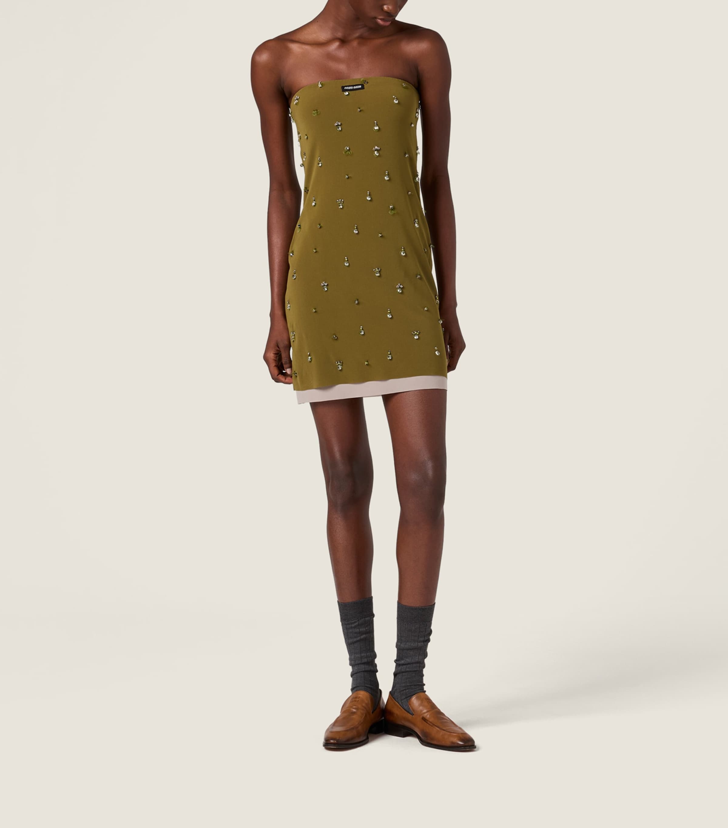 Miu Miu Womens Silk Embellished Strapless Mini Dress Image 2