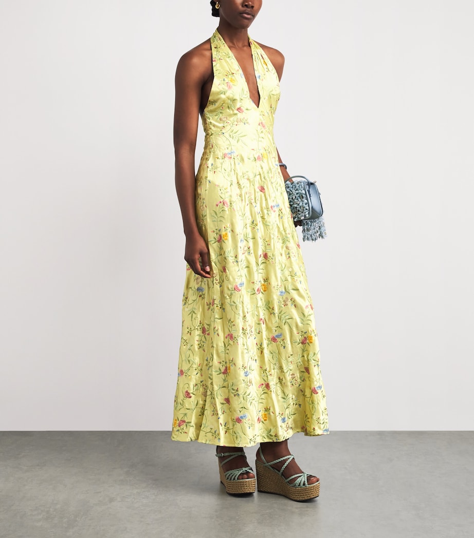 Rixo Womens Satin Floral Dune Maxi Dress Botncl Embrdry Green Image 2