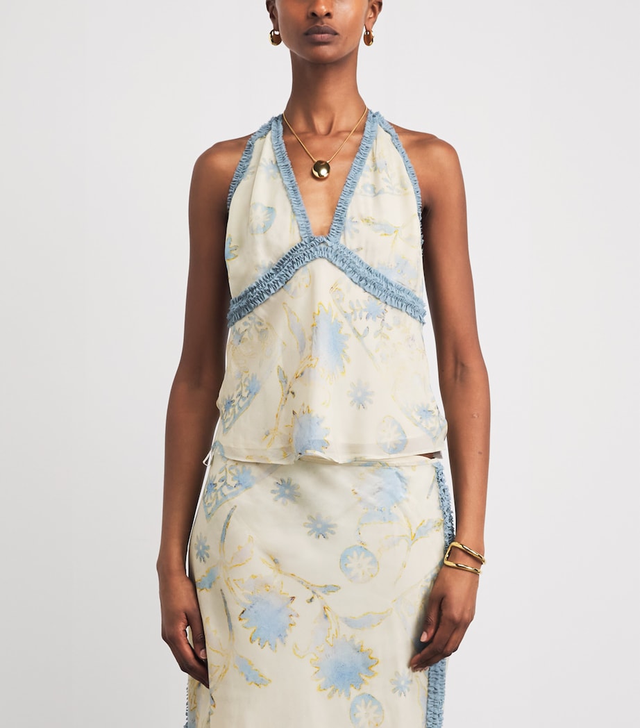 SIR. Womens Satin Floral Cecile Halterneck Top Eira Butter Image 4