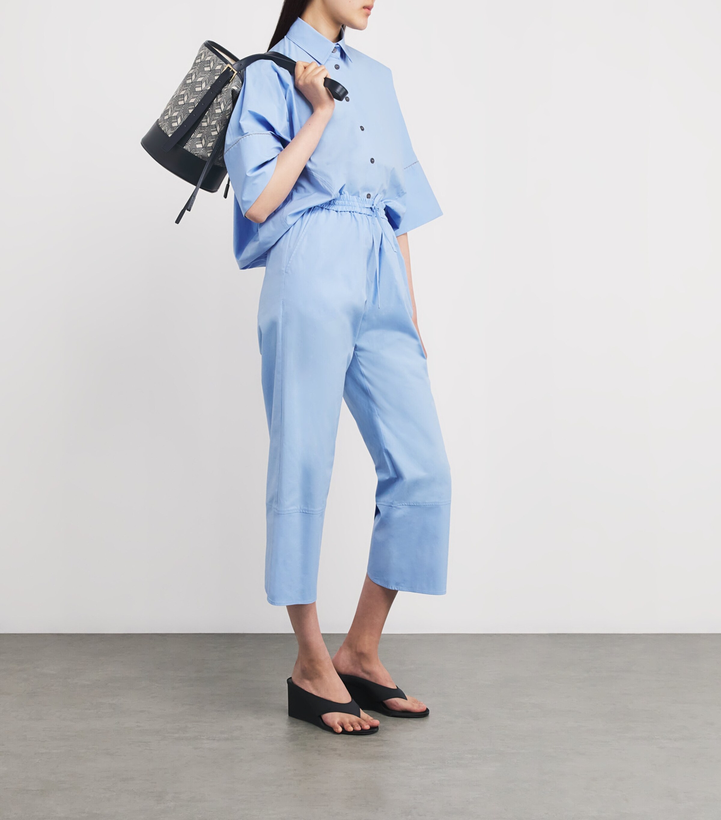Fabiana Filippi Womens Mini Leather-Trim Monogram Bucket Bag Blu Image 2
