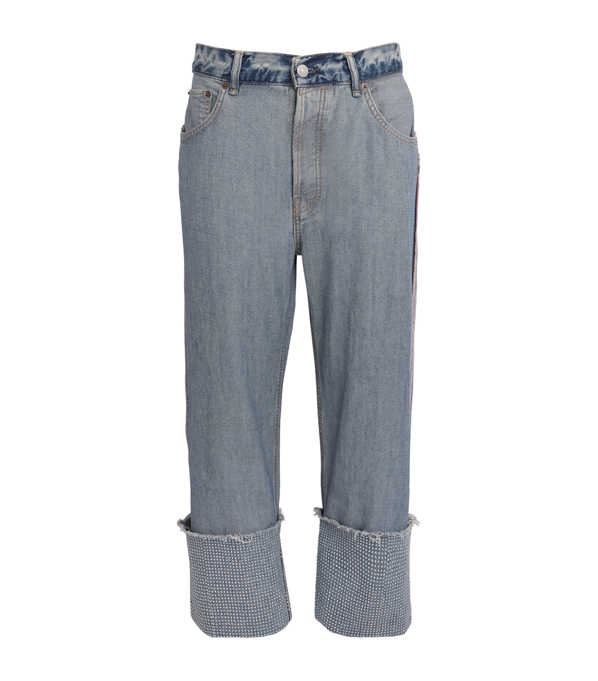 Acne Studios Womens Rhinestone-Detail Mid-Rise Straight Jeans Auz Mid Blue Image 1