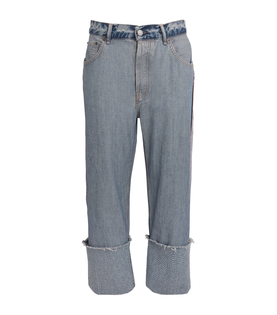 Acne Studios Womens Rhinestone-Detail Mid-Rise Straight Jeans Auz Mid Blue Image 1