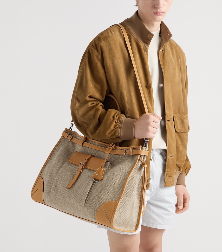 Prada Linen-Leather Route Tote Bag Neutral Image 2
