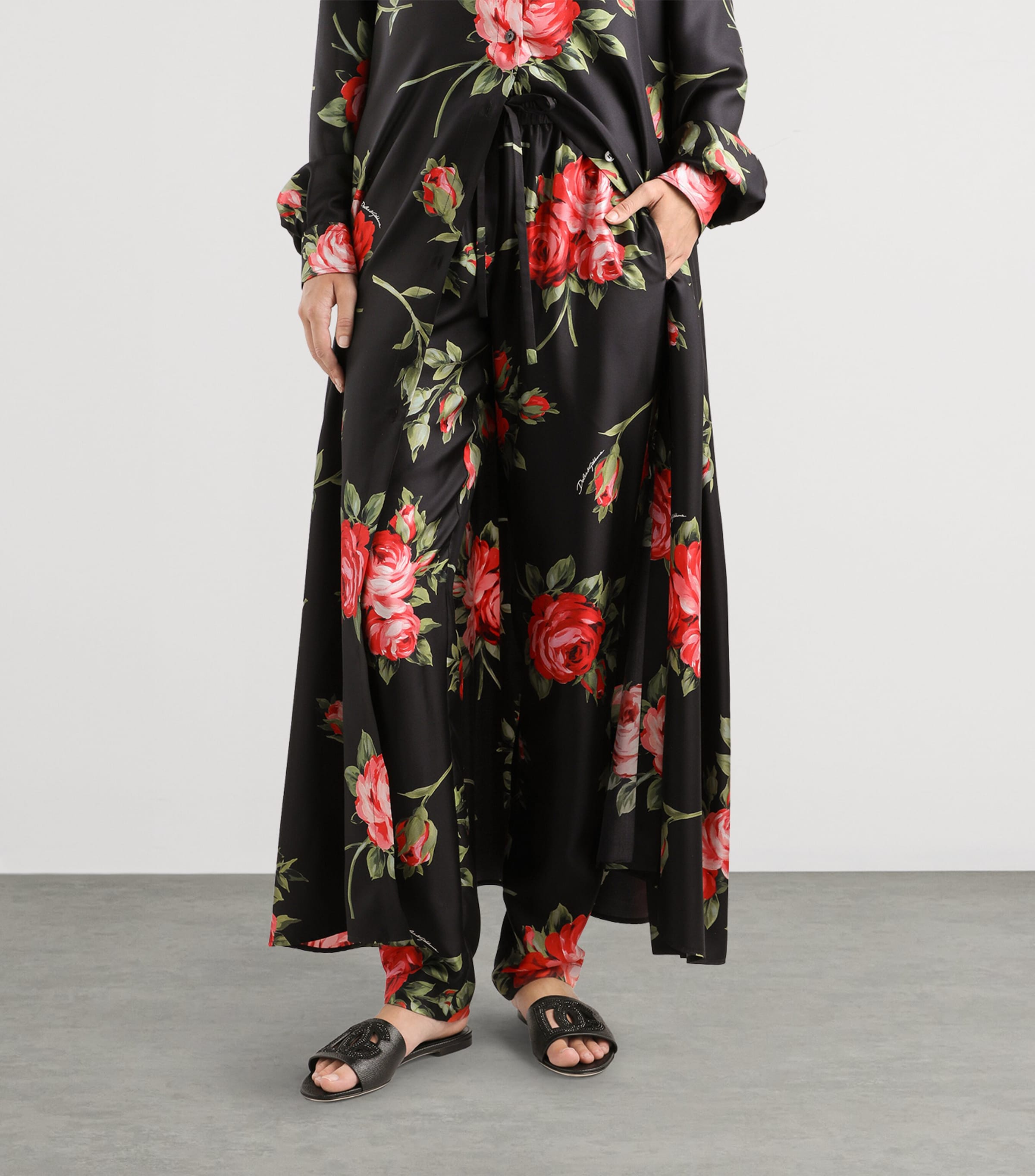 Dolce&Gabbana Womens Satin Floral Drawstring Trousers Bouq Image 4
