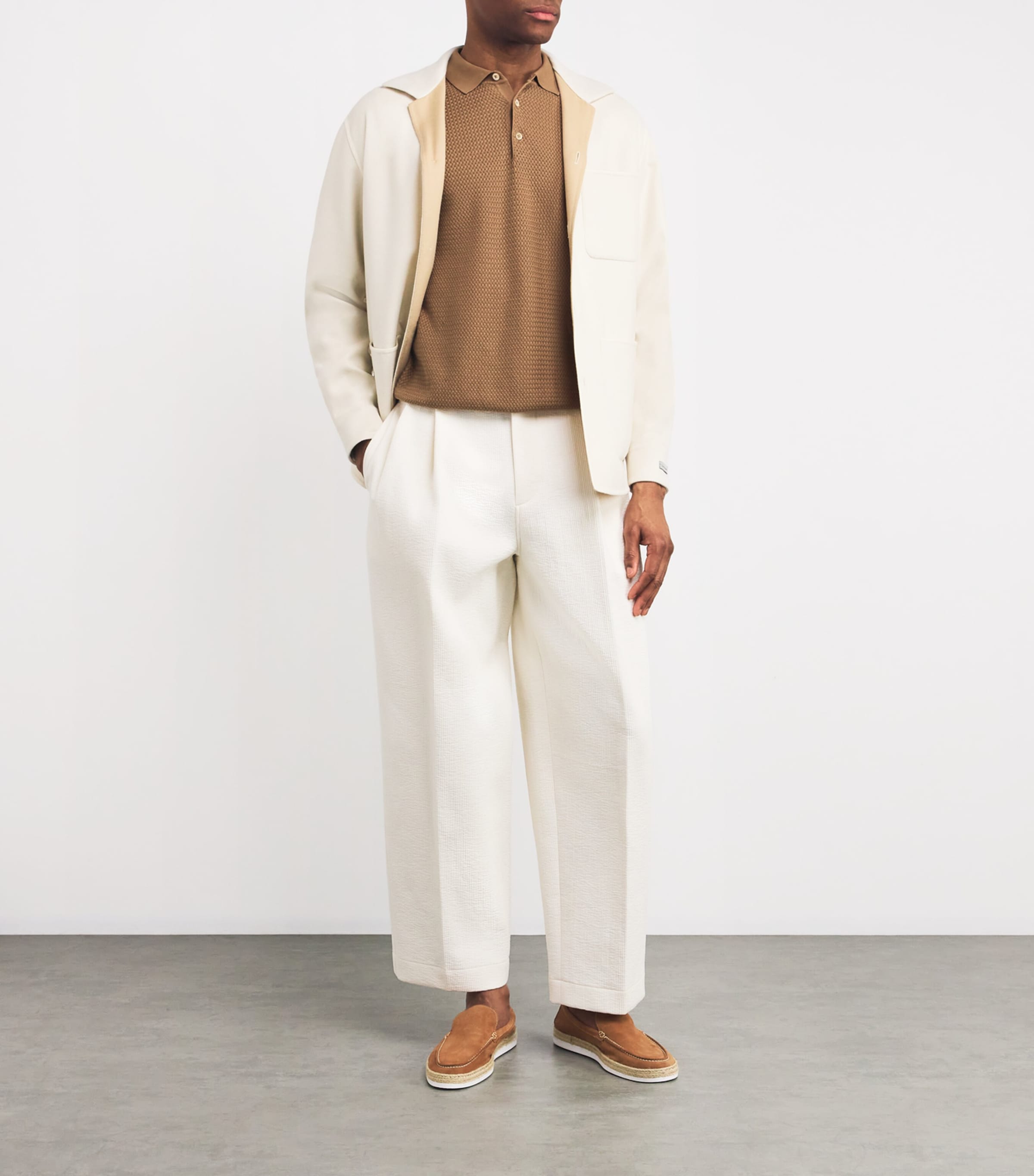 Corneliani Beige Cotton Textured Polo Shirt | Harrods UK