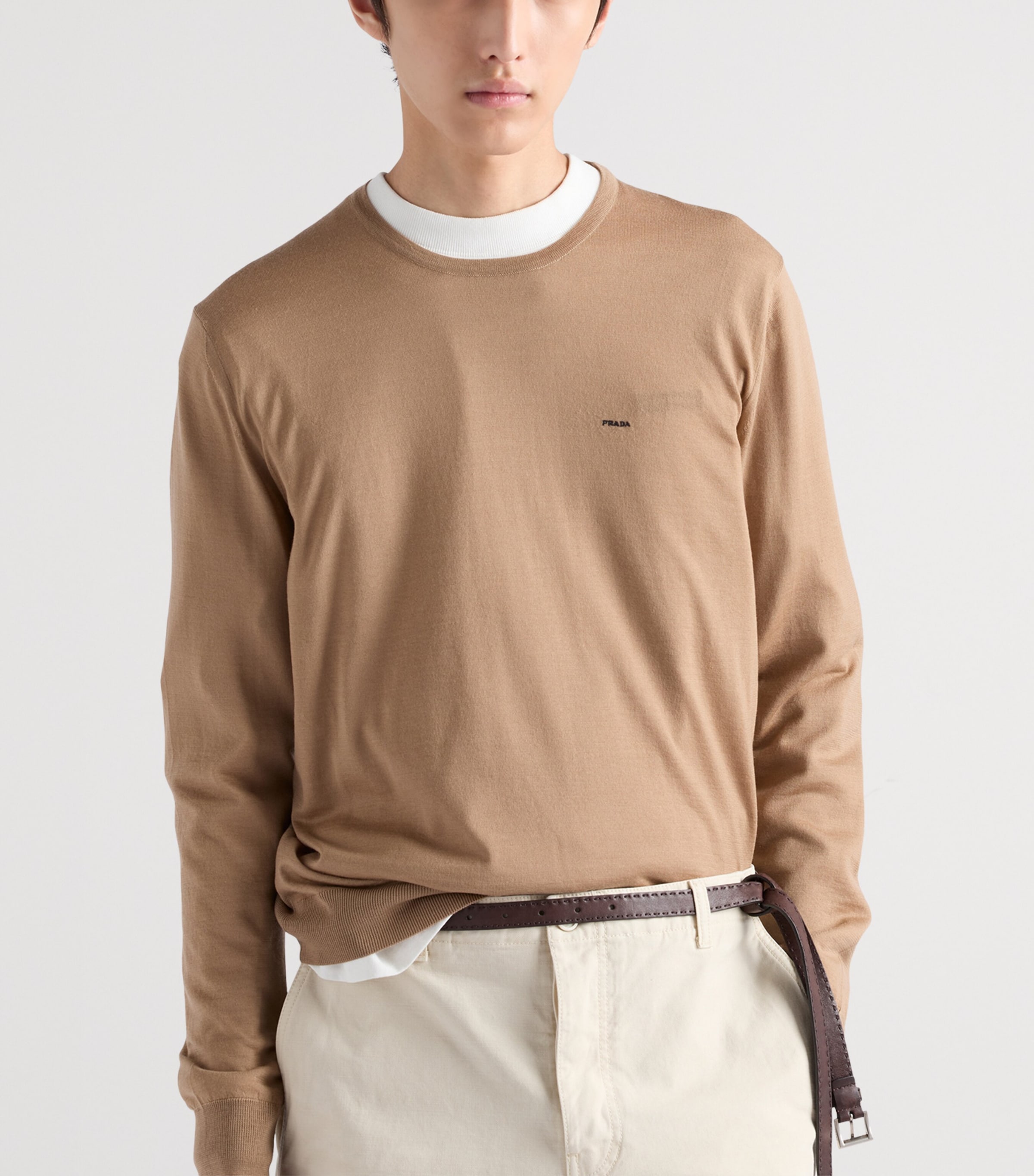 Prada Mens Wool Logo Sweater Brown Image 4