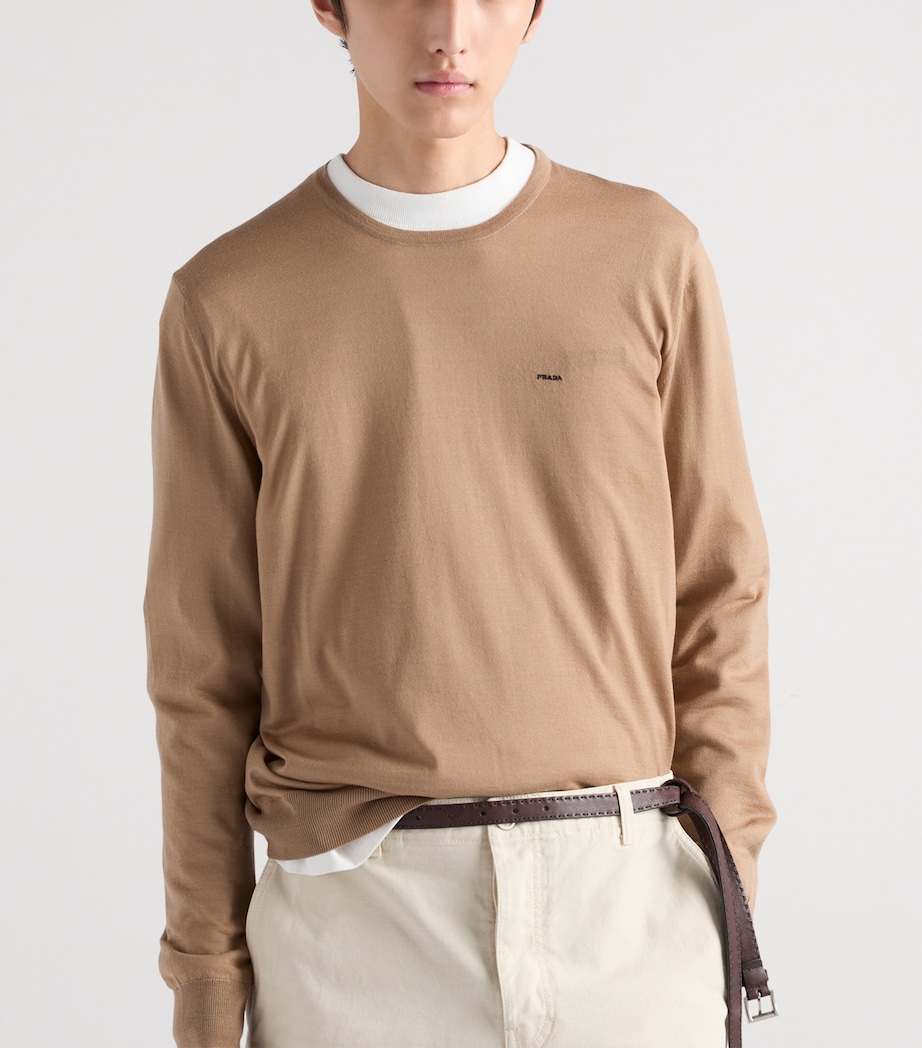 Prada Mens Wool Logo Sweater Brown Image 4