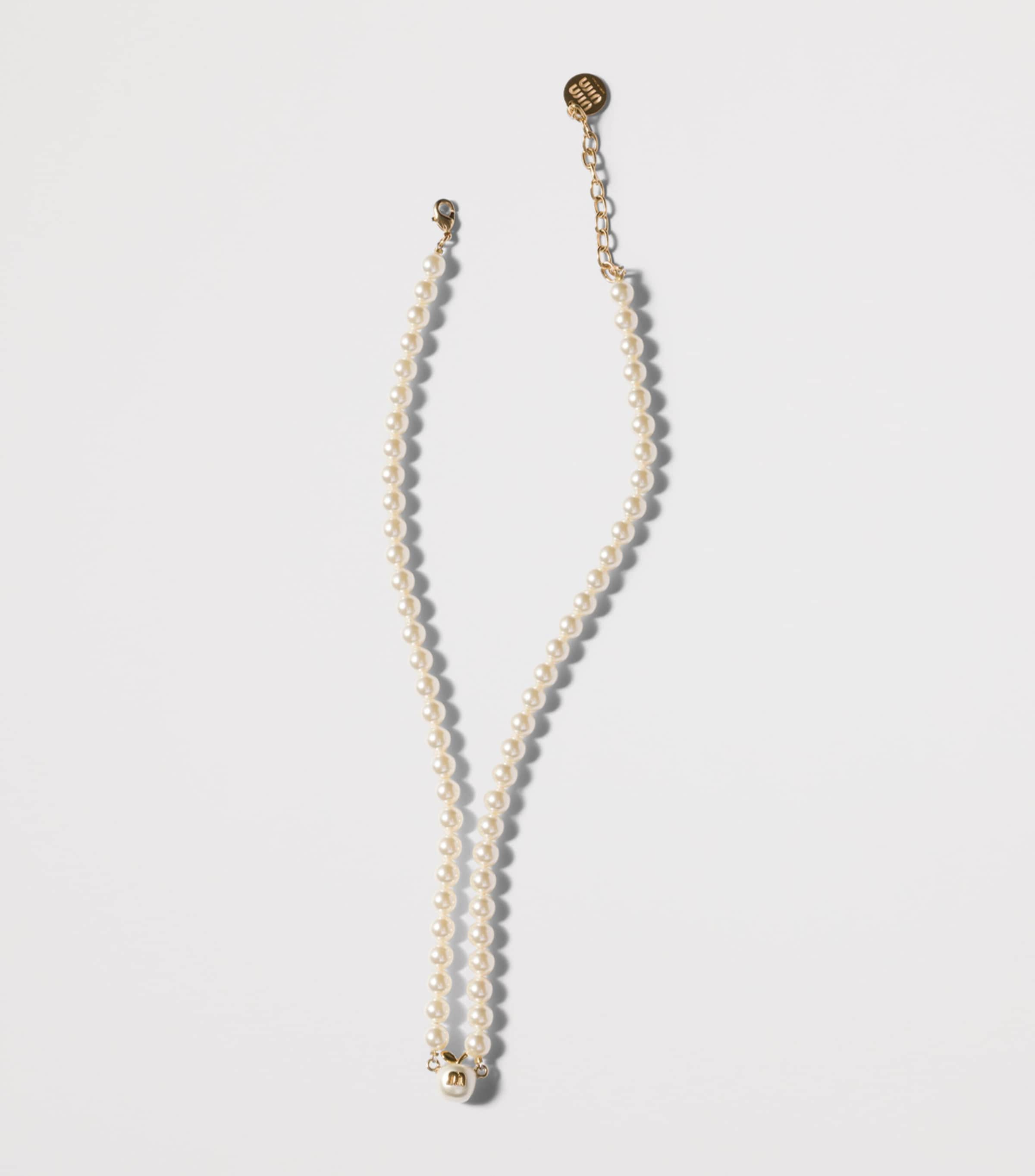 Miu Miu Faux Pearl Apple Pendant Necklace Gold/silver Image 2
