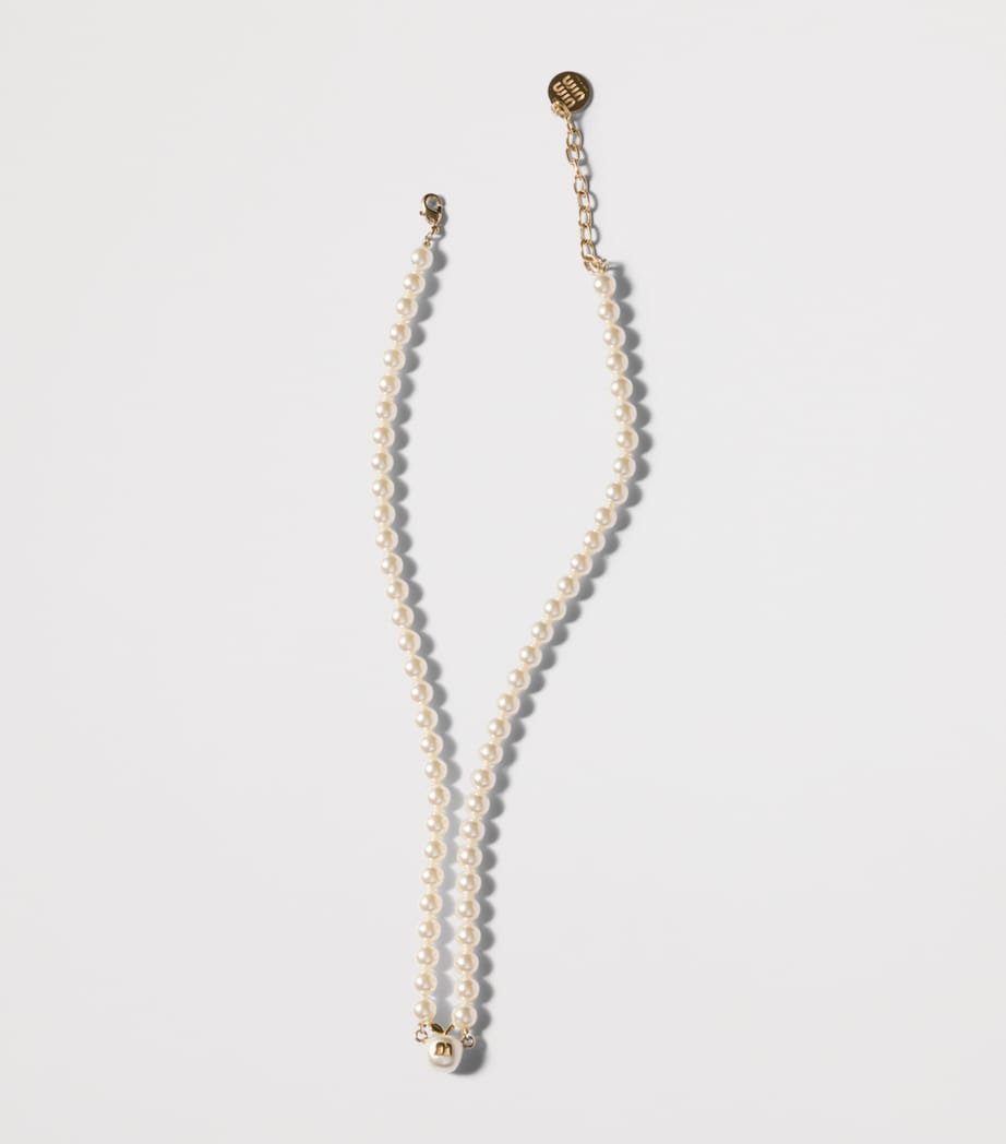 Miu Miu Faux Pearl Apple Pendant Necklace Gold/silver Image 2