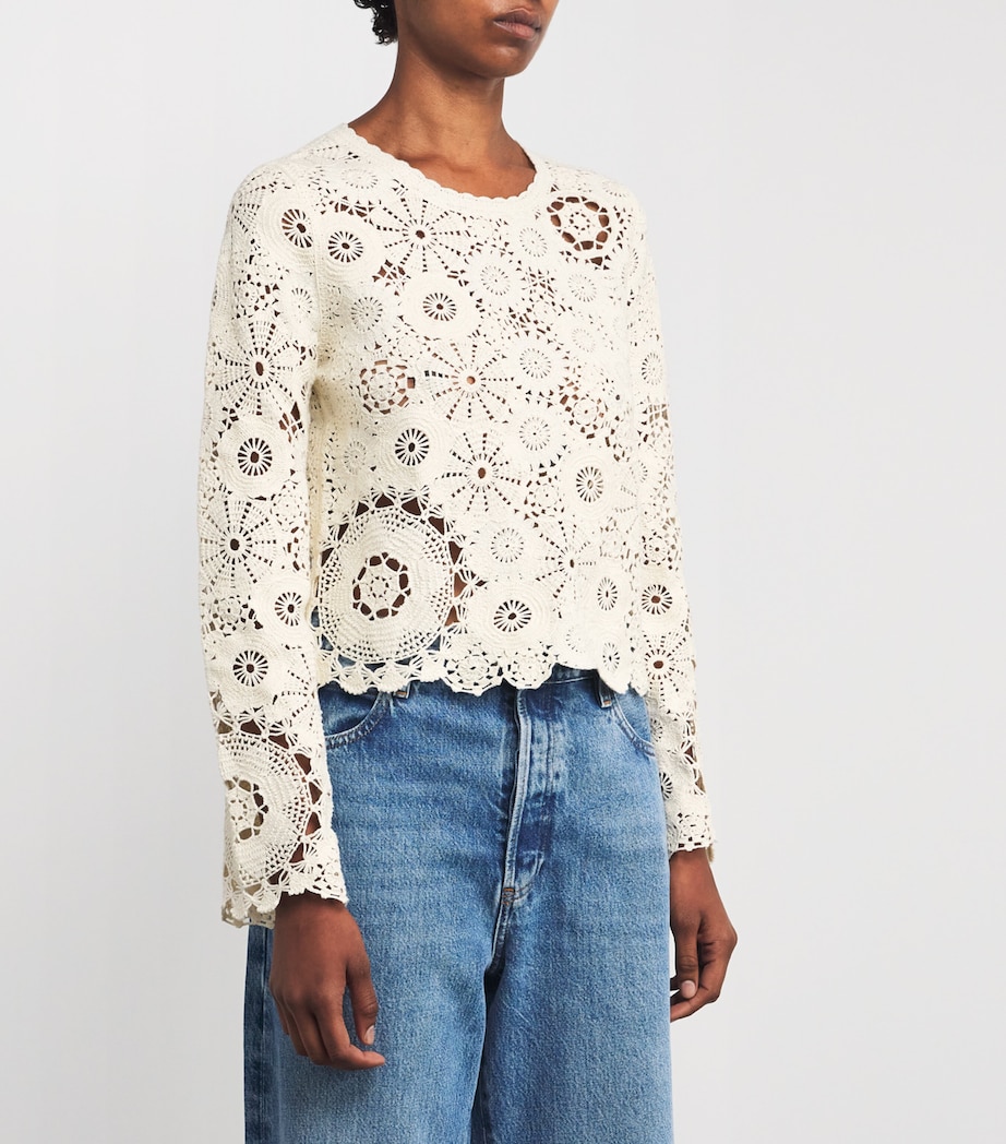 Crochet Long-Sleeve Top CREAM Image 3