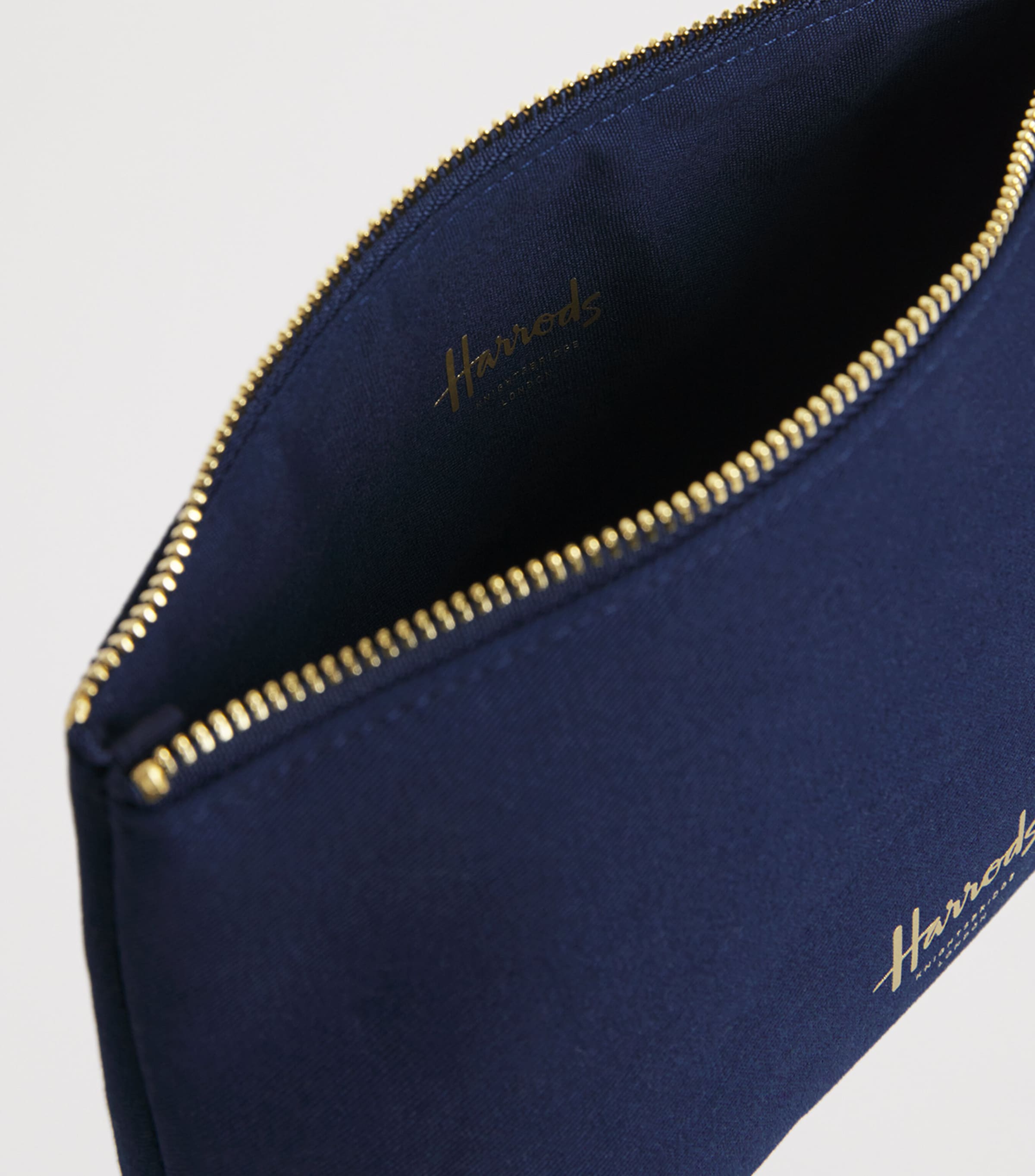 Harrods Small Zipped Logo Cosmetic Bag Navy Image 3