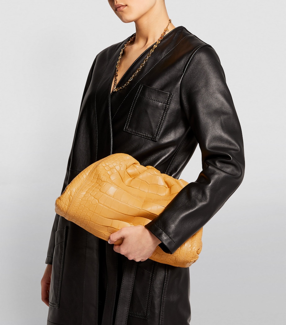 Crocodile Leather Pouch Clutch Bag ALMOND-GOLD Image 2