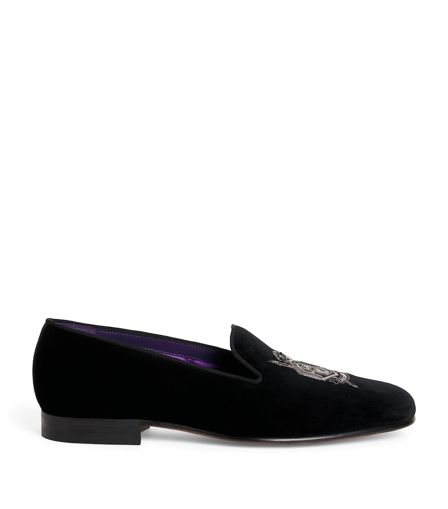Velvet Crest-Embellished Slippers BLACK Image 1