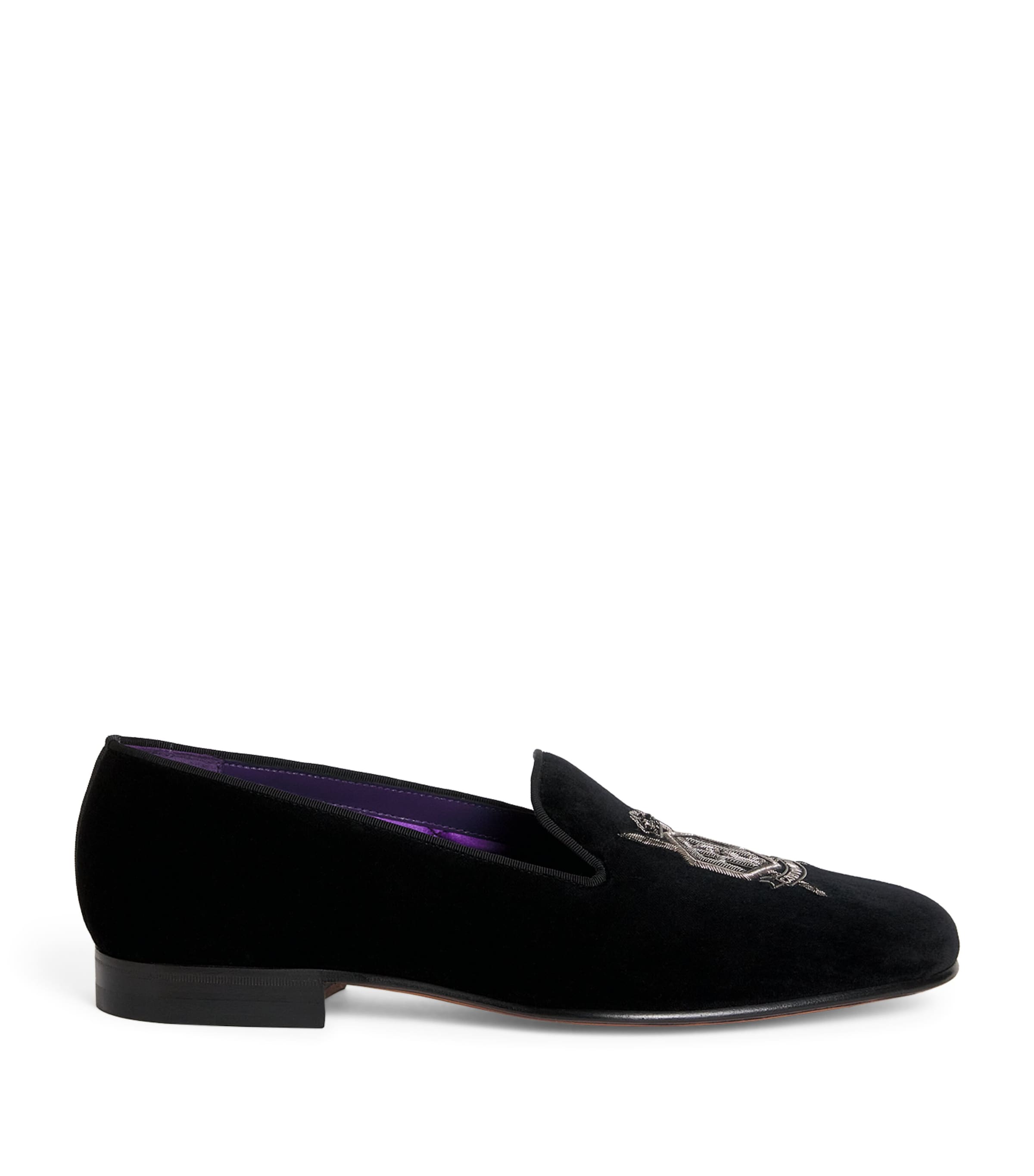 Black Velvet crest embroidery Saint Laurent slipper NEW Auth Saint Laurent YSL Velvet Hearts Smoking Slippers  main image 4