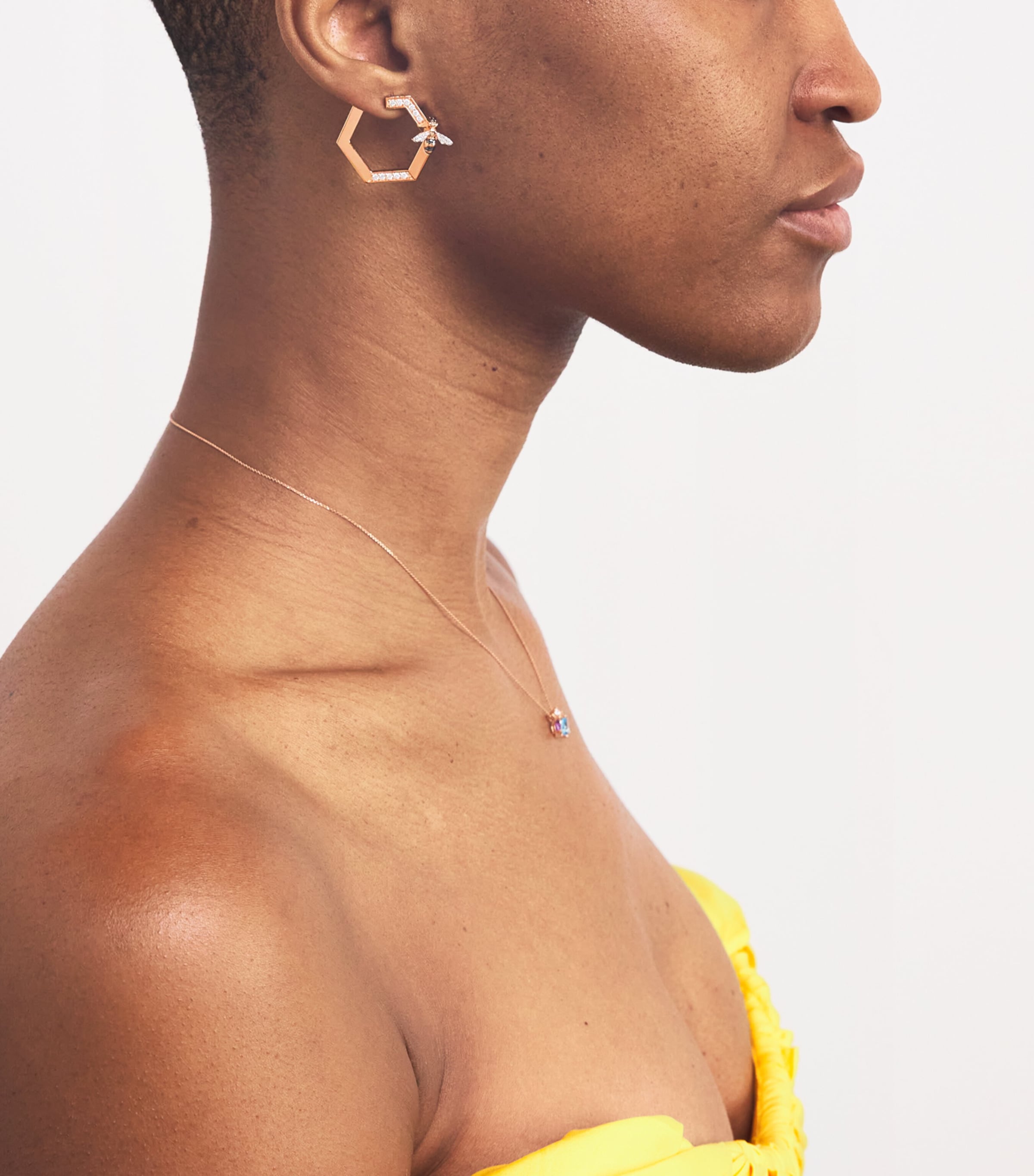 Rose Gold and Diamond Honeycomb Bee Earrings ROSE GOLD Image 5