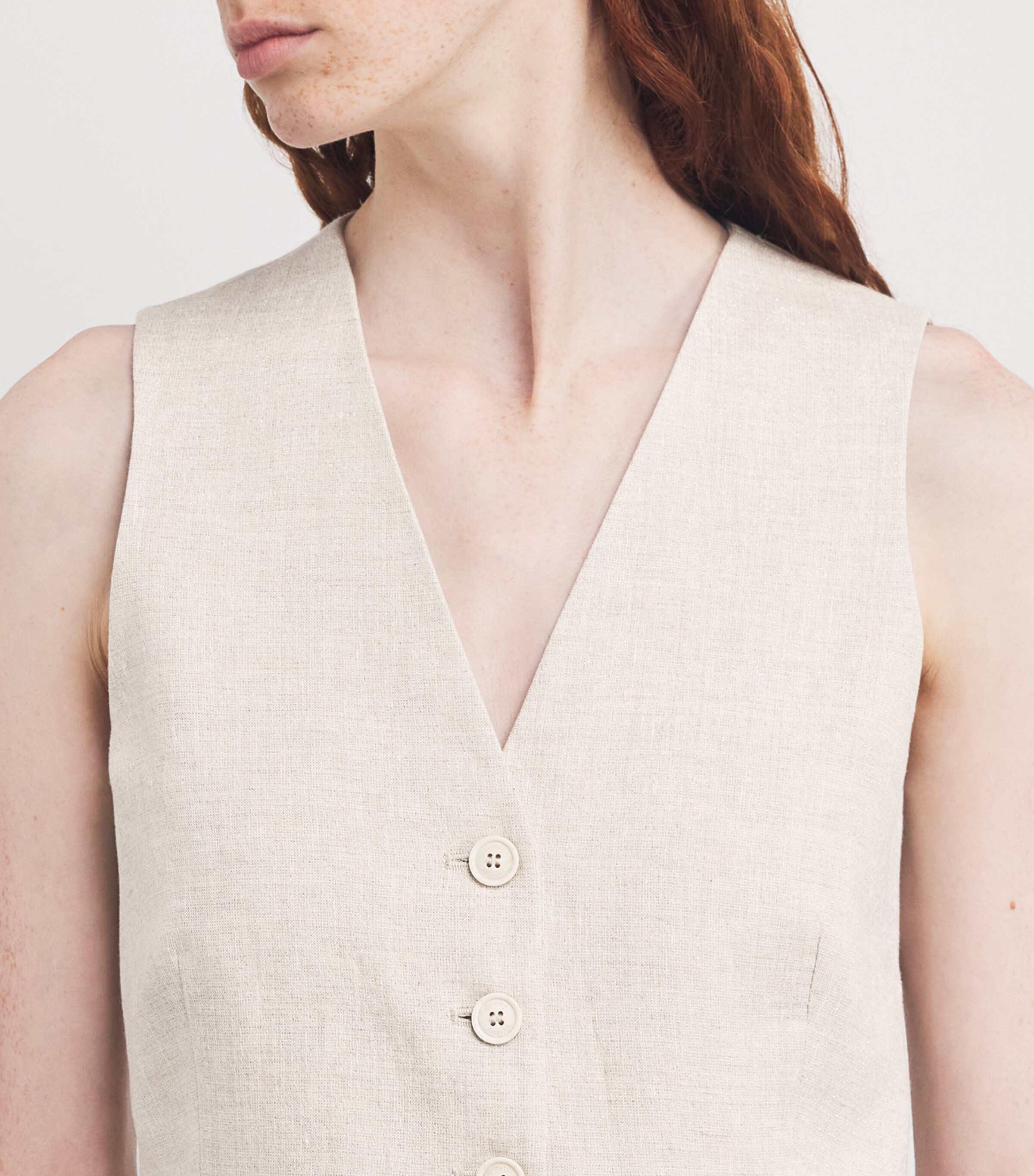 Eleventy Womens Linen-Blend Waistcoat Sabbia Image 6