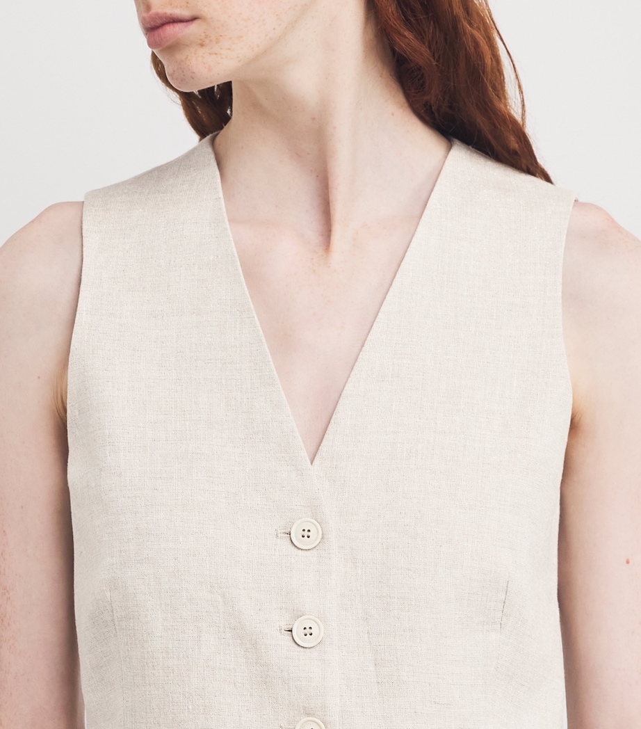 Eleventy Womens Linen-Blend Waistcoat Sabbia Image 6